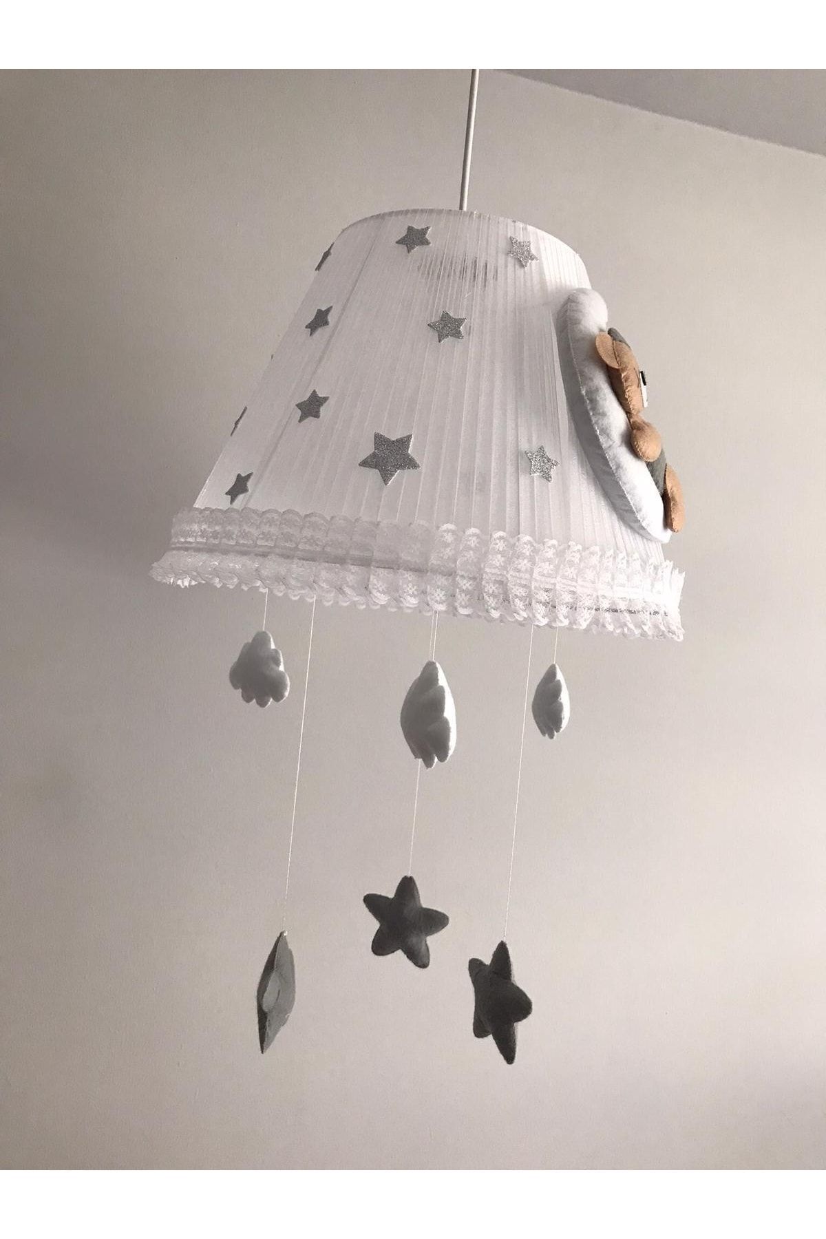 Keçeli parti hayalleri Bebek Çocuk Odası Avize Ay Ayıcık Kahve Gri Beyaz Bulut Gri Yıldız fotoğrafı 3 (önizleme)