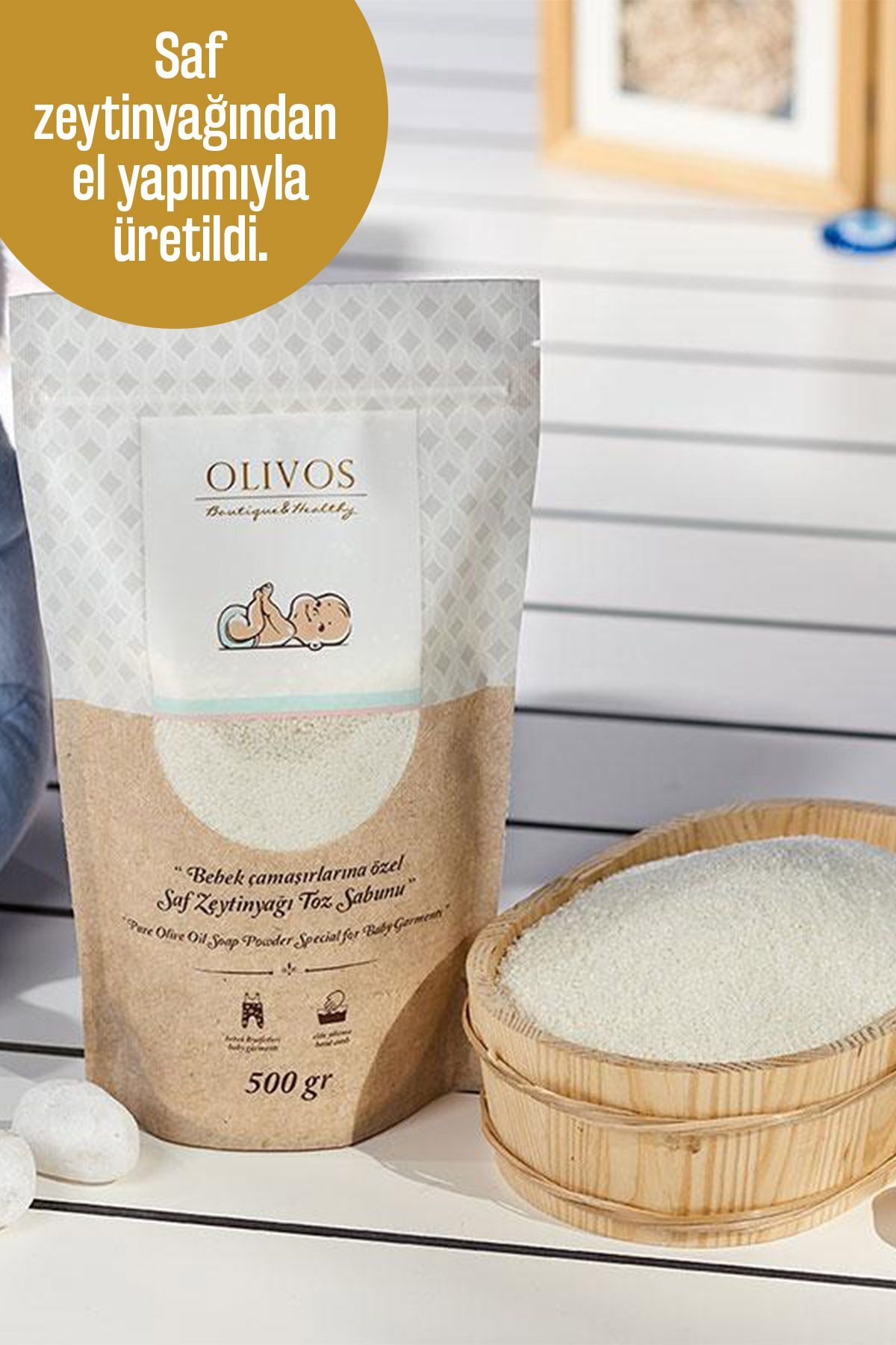 Olivos Doğal Organik Zeytinyağlı Bebek Kıyafetlerine Çamaşırlarına Özel Granül Sabun Toz Sabun 500 gr fotoğrafı 2 (önizleme)