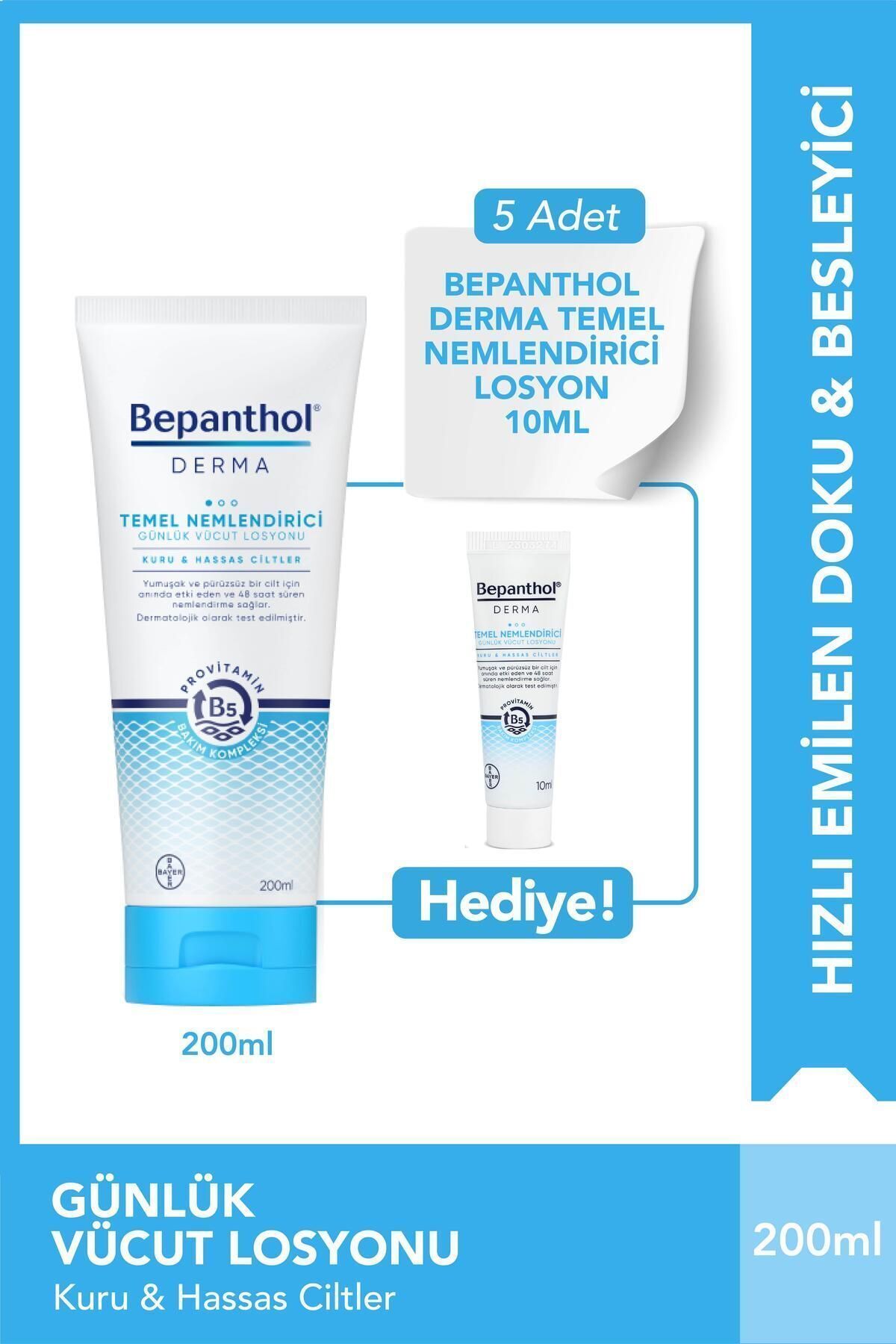 Derma Temel Nemlendirici 200 ml Losyon & 5 adet Günlük Vücut Bakım Losyonu 10 ml - 1