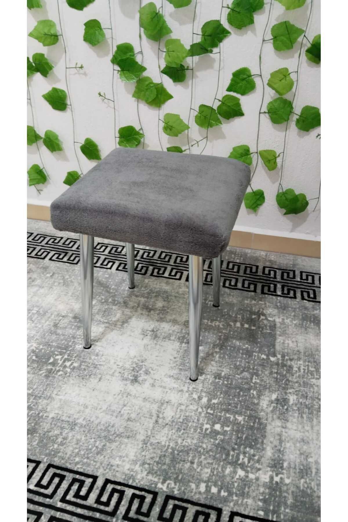 ÖZCAN METAL Metal Ayak Teddy Kumaş Dekoratif Çok Amaçlı Peluş Puf Tabure Bench Koltuk Sandalye