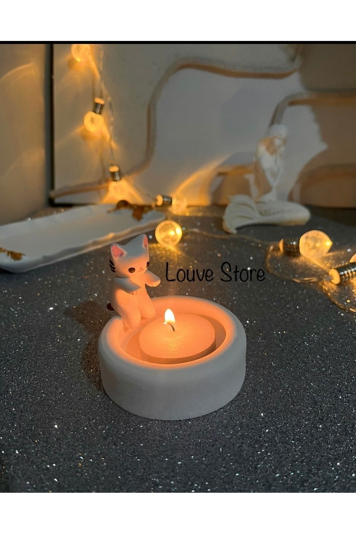 Cool Cat Candle Holder Souvenir Warmed by Fire