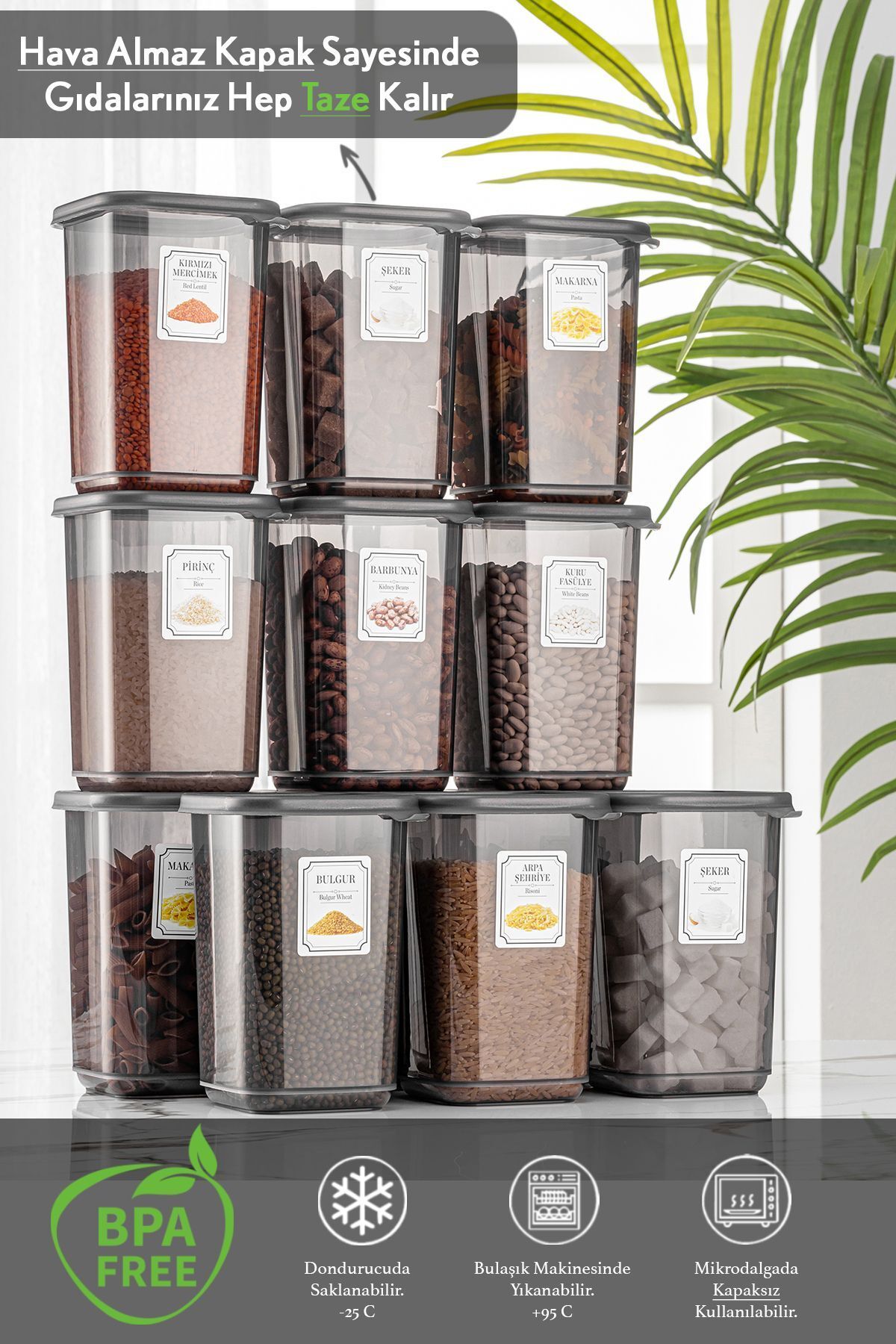 Meleni Home-Set of 12 Large Size Square Food Storage Container with Pino Label Anthracite 12 X 1.10 Lt 3