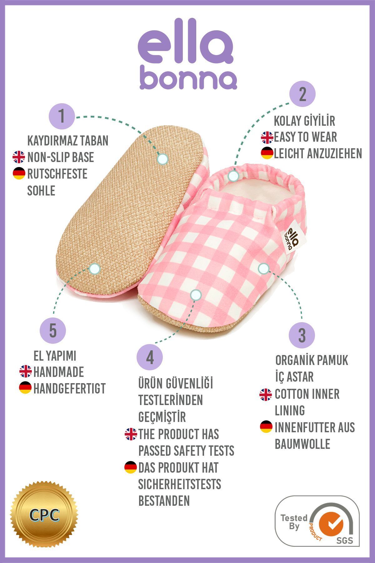 Ella Bonna-Rosa gestreifte Babyschuhe mit rutschfester Sohle, Heimstiefel, Hausschuhe, Kinderzimmerschuhe, Hausschuhe 3