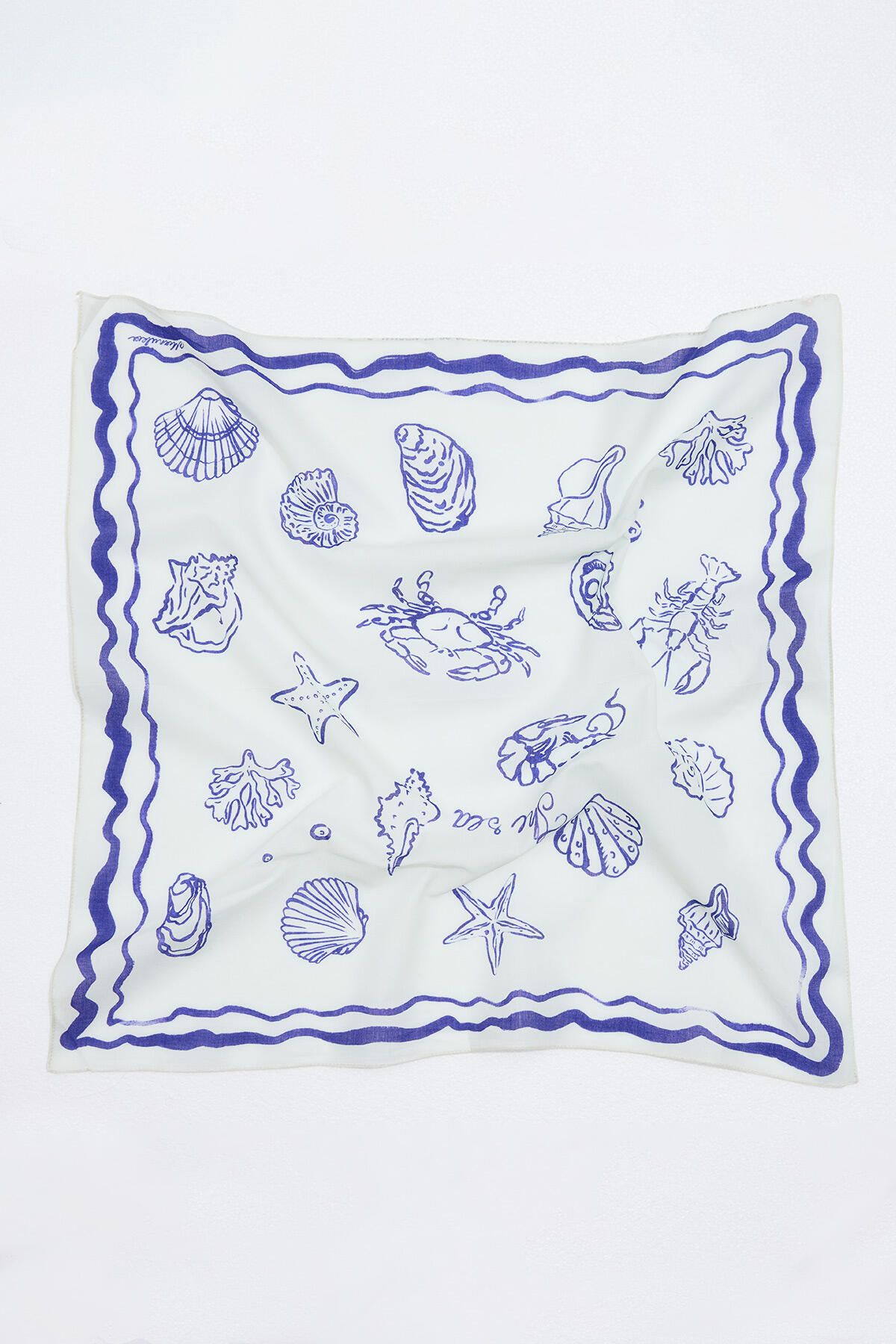 Manuka-Blau gemusterter Baumwollschal Shellfish 5