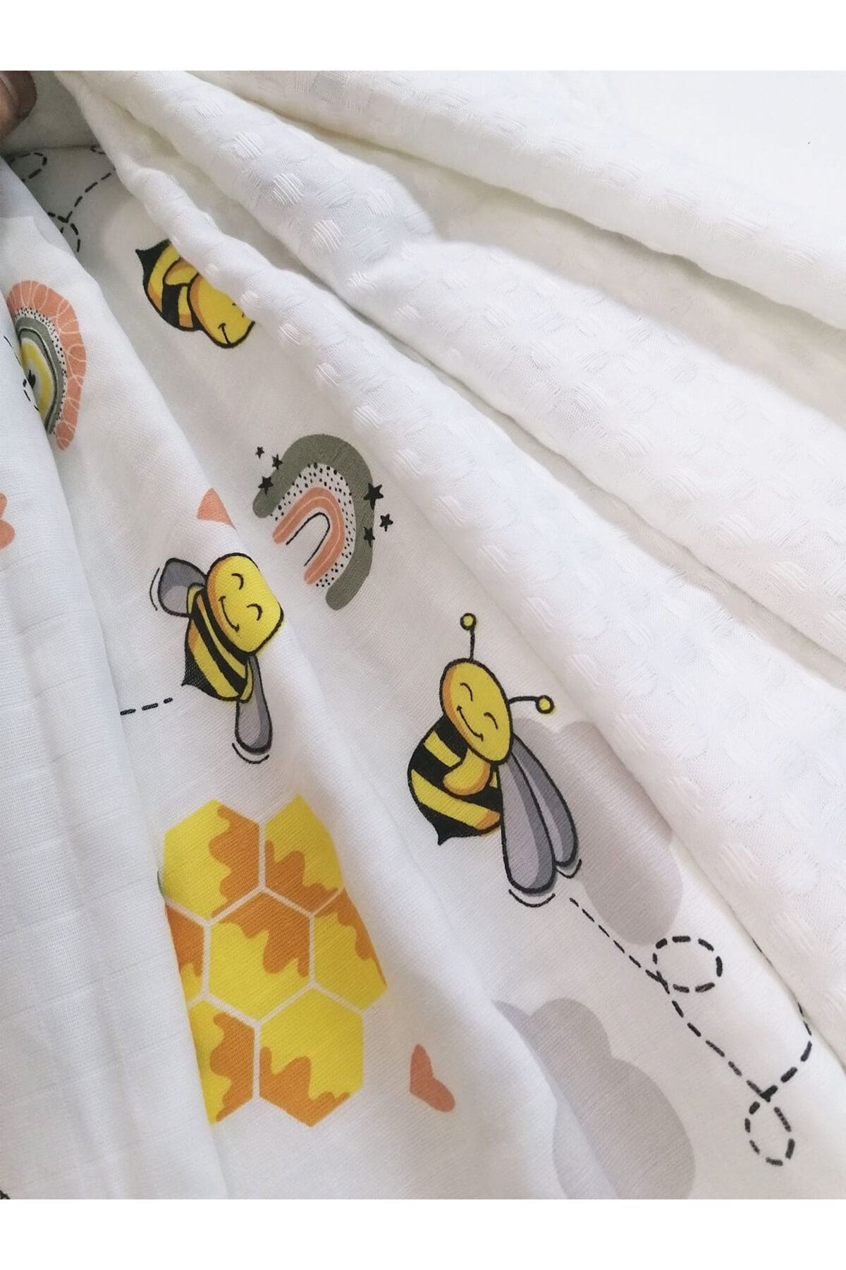 HALZEY Bebek Battaniyesi Arı Desenli 80x100 Cm, Çift Taraflı Müslin Kumaş Ve Ten-cel Pike Kumaş fotoğrafı 5 (önizleme)