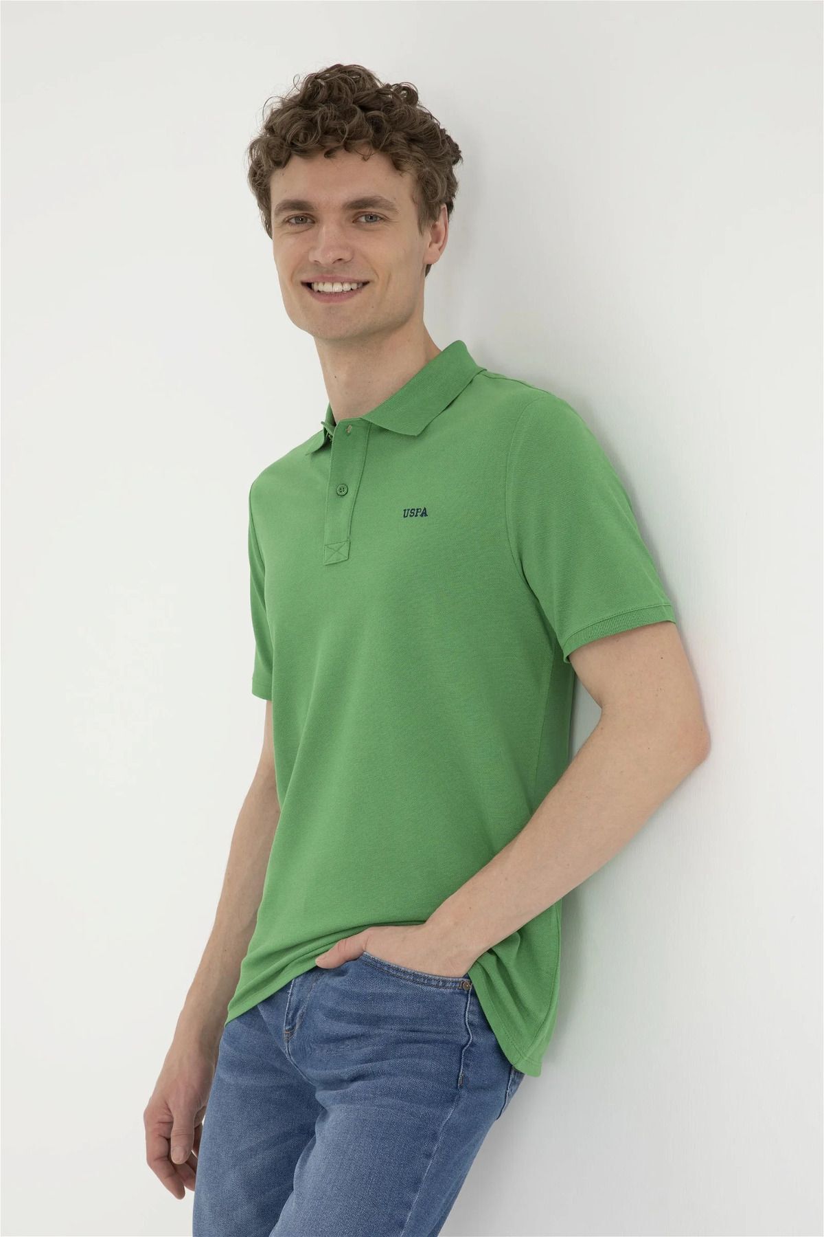 تی شرت یقه پولو سبز مردانه پایه اصلی چوگان ASSN U.S. Polo Assn.