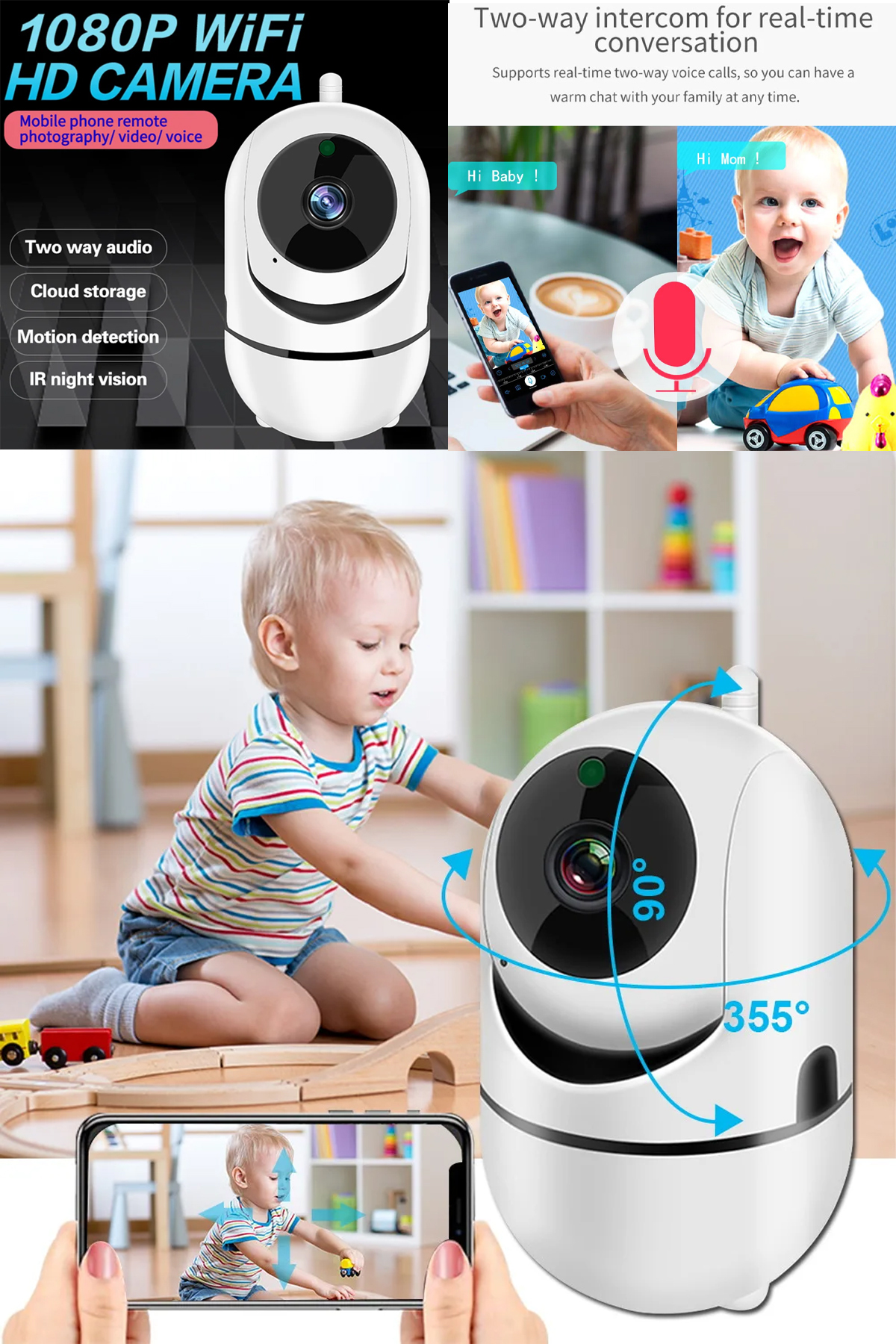TECHNOMEN PTZ Gece Görüşlü Bebek Kamerası Wifi Akıllı Güvenlik Kamerası Bebek Monitörü Evcil Hayvan Kamerası fotoğrafı 5 (önizleme)