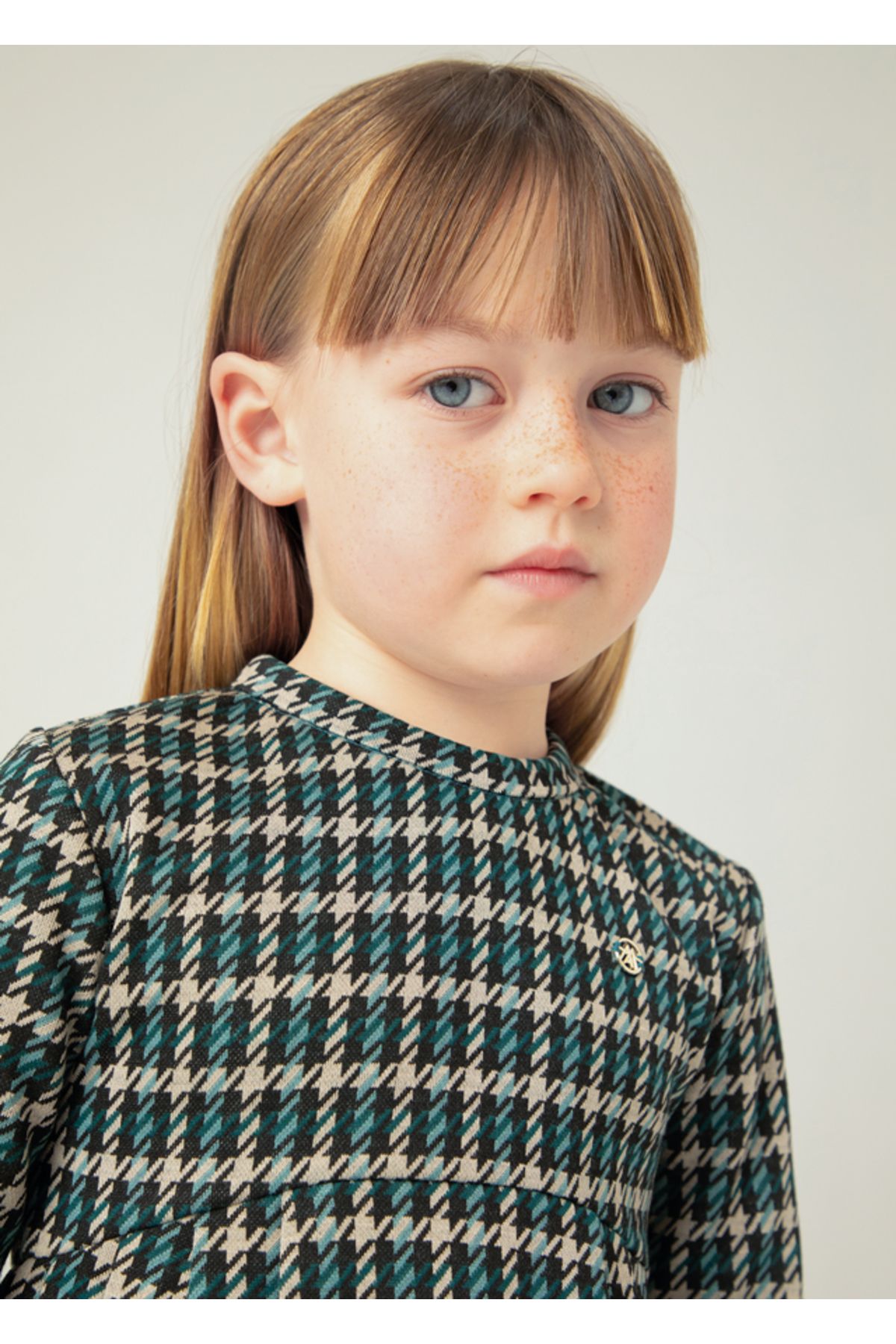 MAYORAL-Green Houndstooth Patterned Girl's Dress - 4928 4