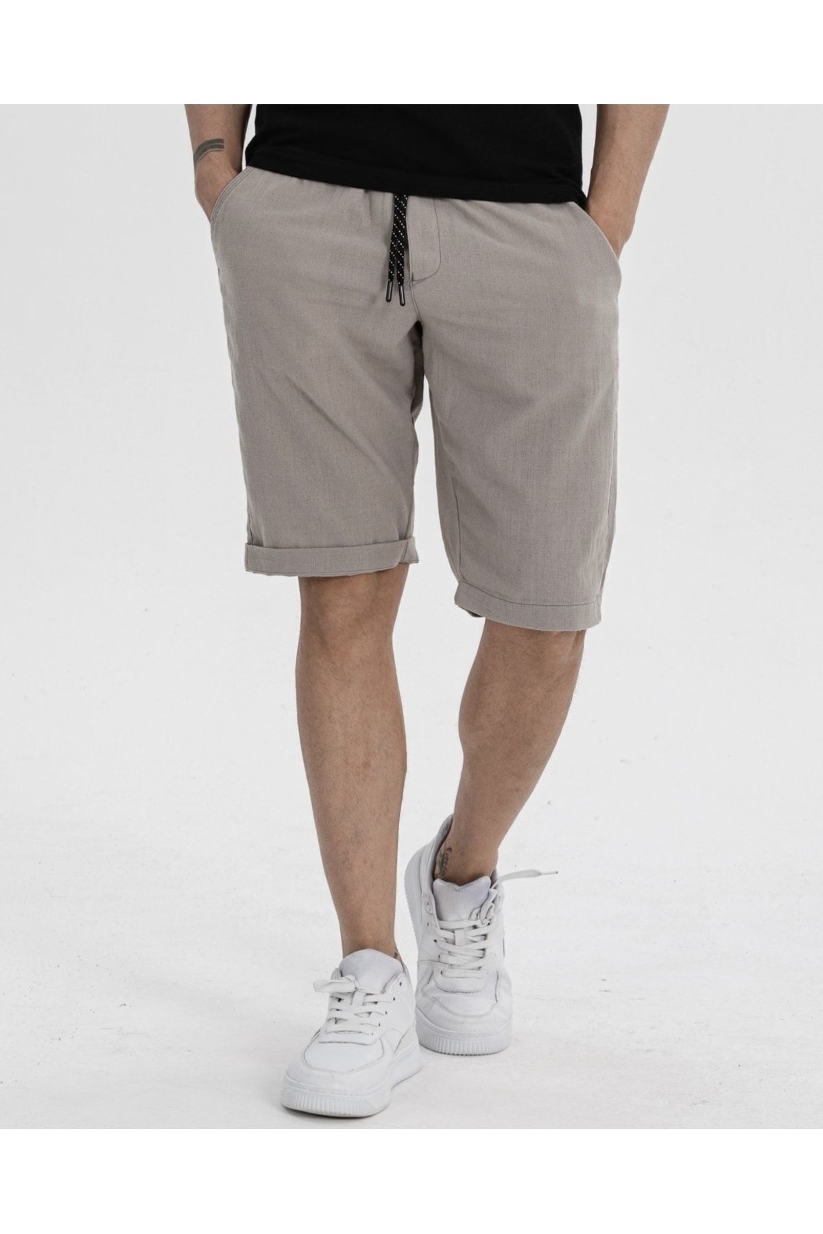 وایز شلوارک کاپری مردانه نخی خاکستری با کمر کشی