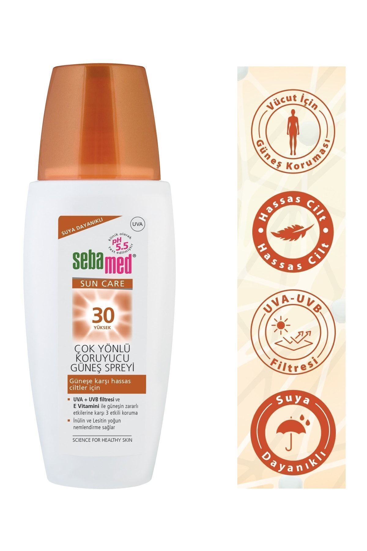کرم ضد آفتاب با فیلتر UVA / UVB و ویتامین E اسپری ضد آفتاب چند منظوره با محافظت سه گانه با SPF 30 150 میلی لیتر Sebamed