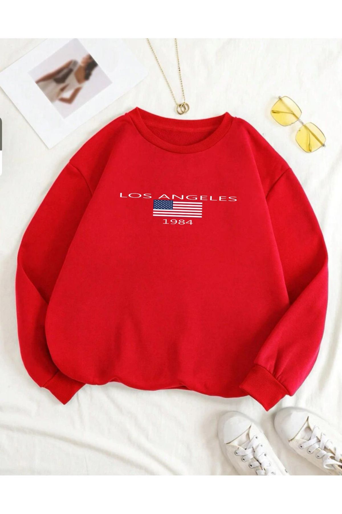 FAVORİST Unısex Los Angeles Baskılı Bisiklet Yaka Sweatshirt Hoodie