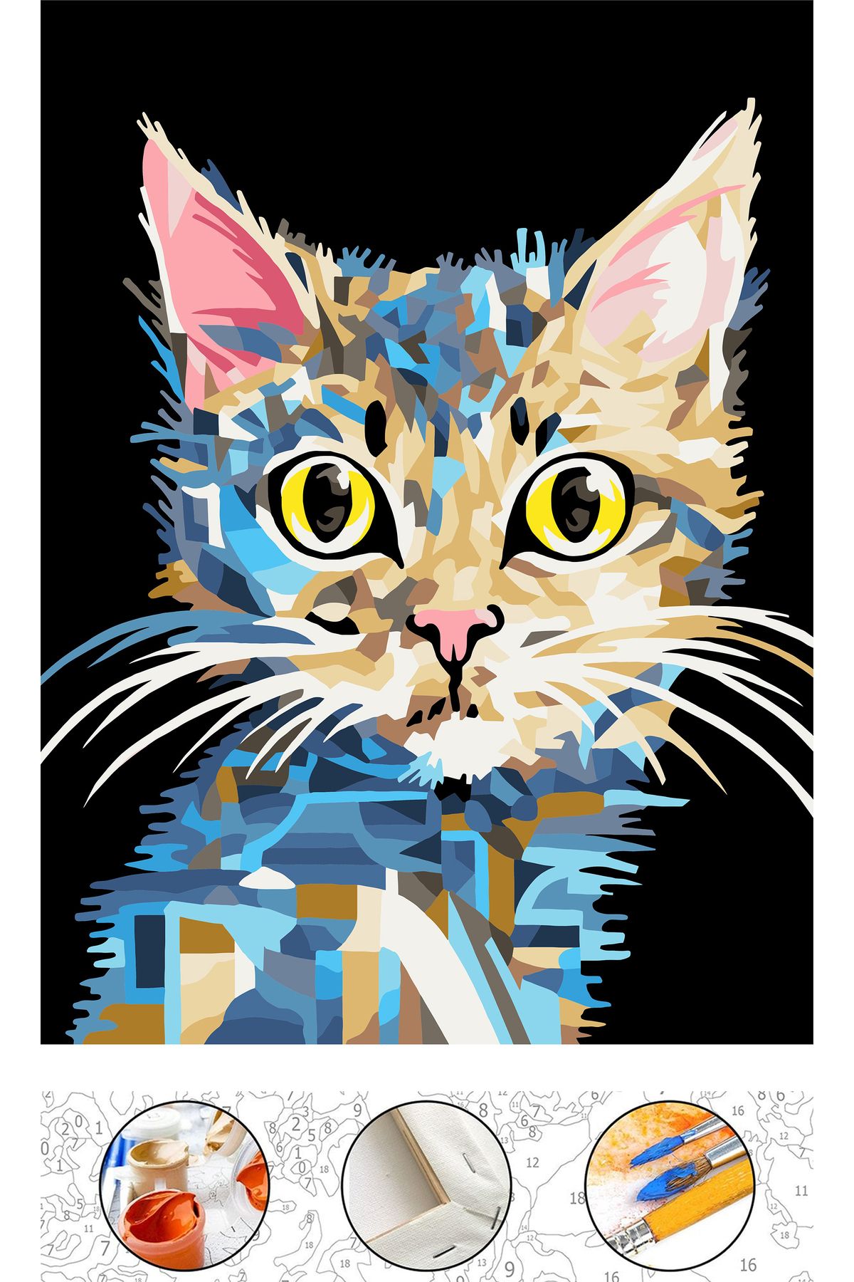 Sayılarla Boyama Seti Numaralı Tuvale Gerili Fırça Boya Dahil Tam Set 40x50cm | Kedi Sanatı
