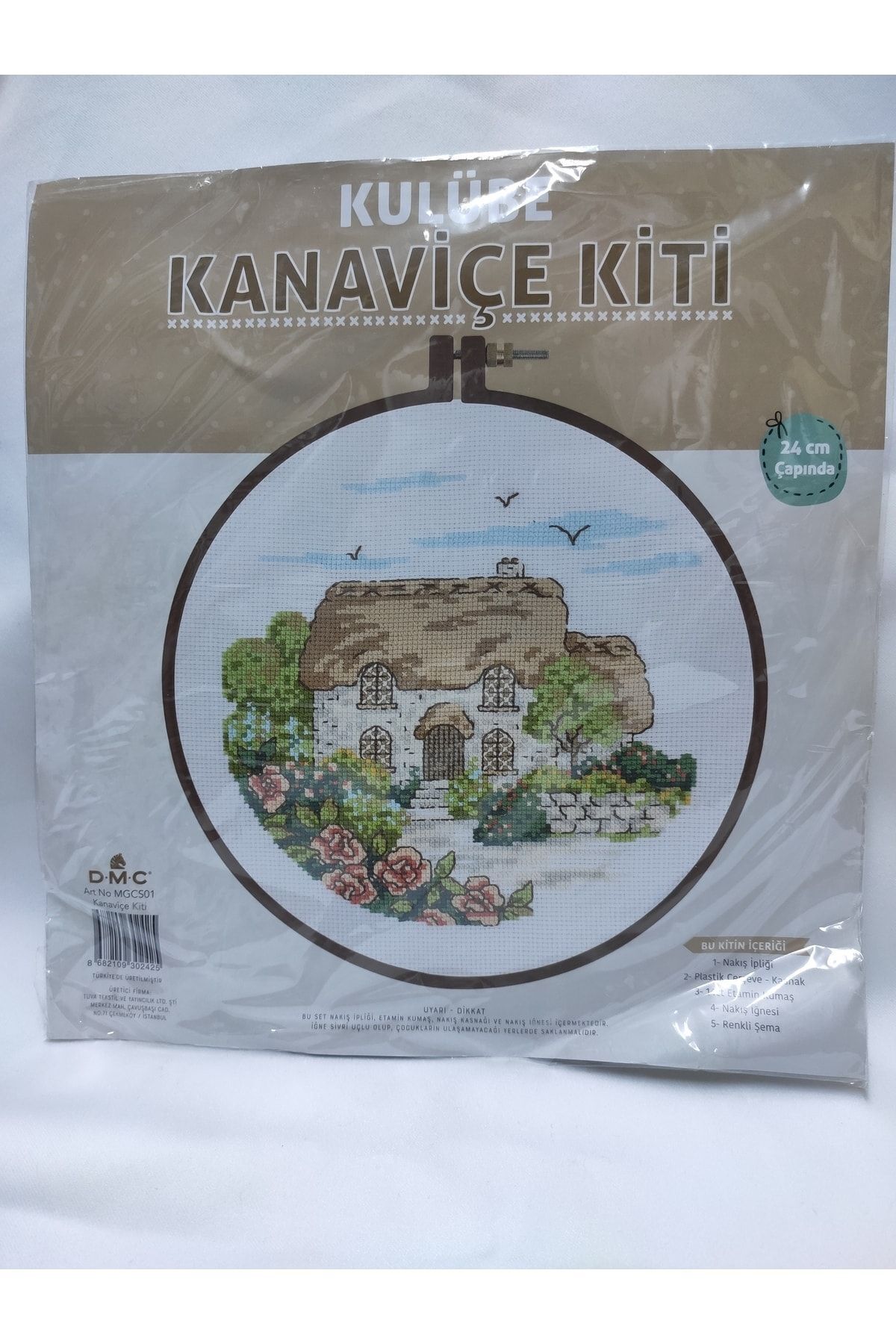 ATMACA TUHAFİYE Kasnaklı Kanaviçe Kiti - Kulübe - 24 Cm Çapında