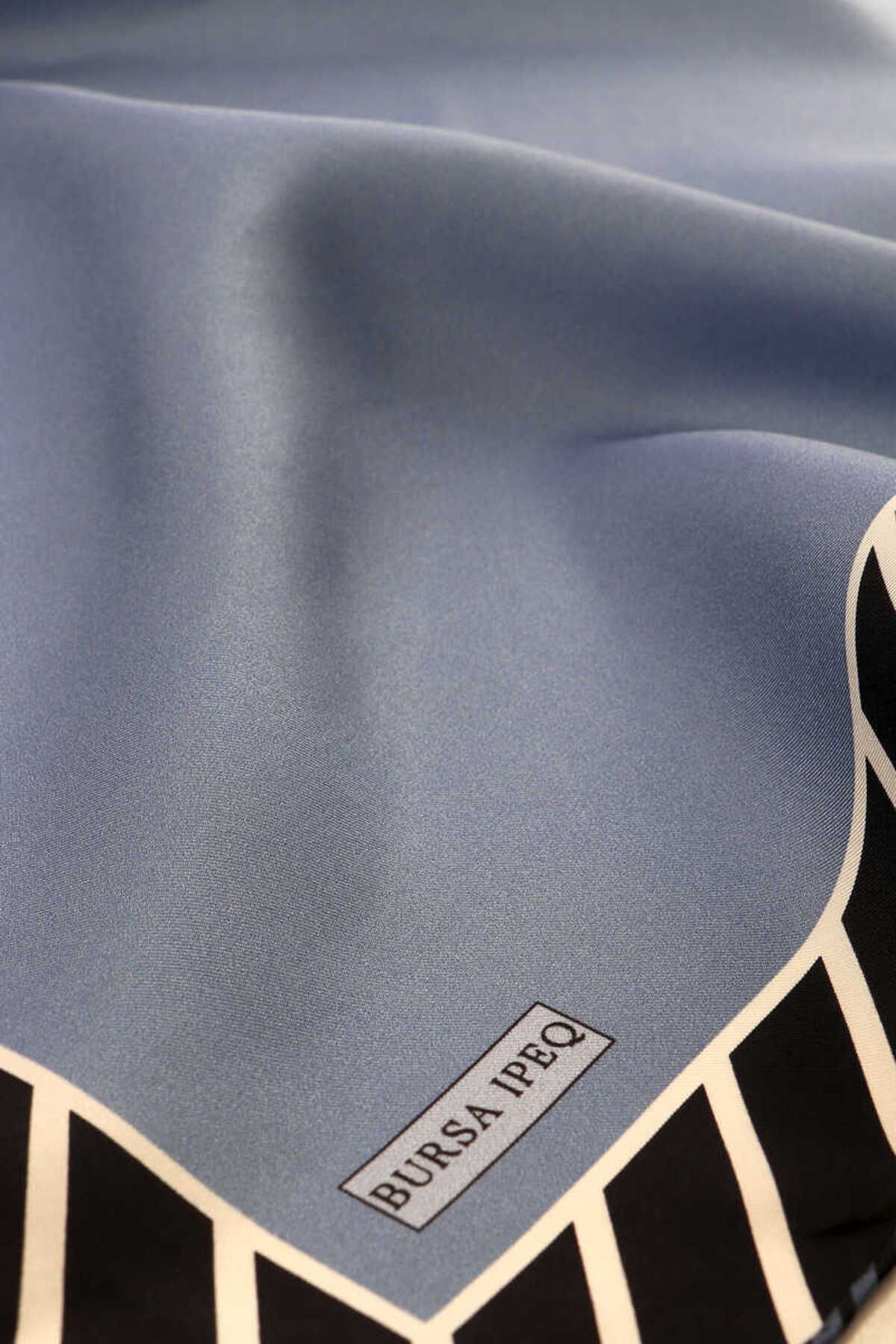 Bursa İpek-Μεταξωτό Φουλάρι Twill - Indigo Line Pattern 3