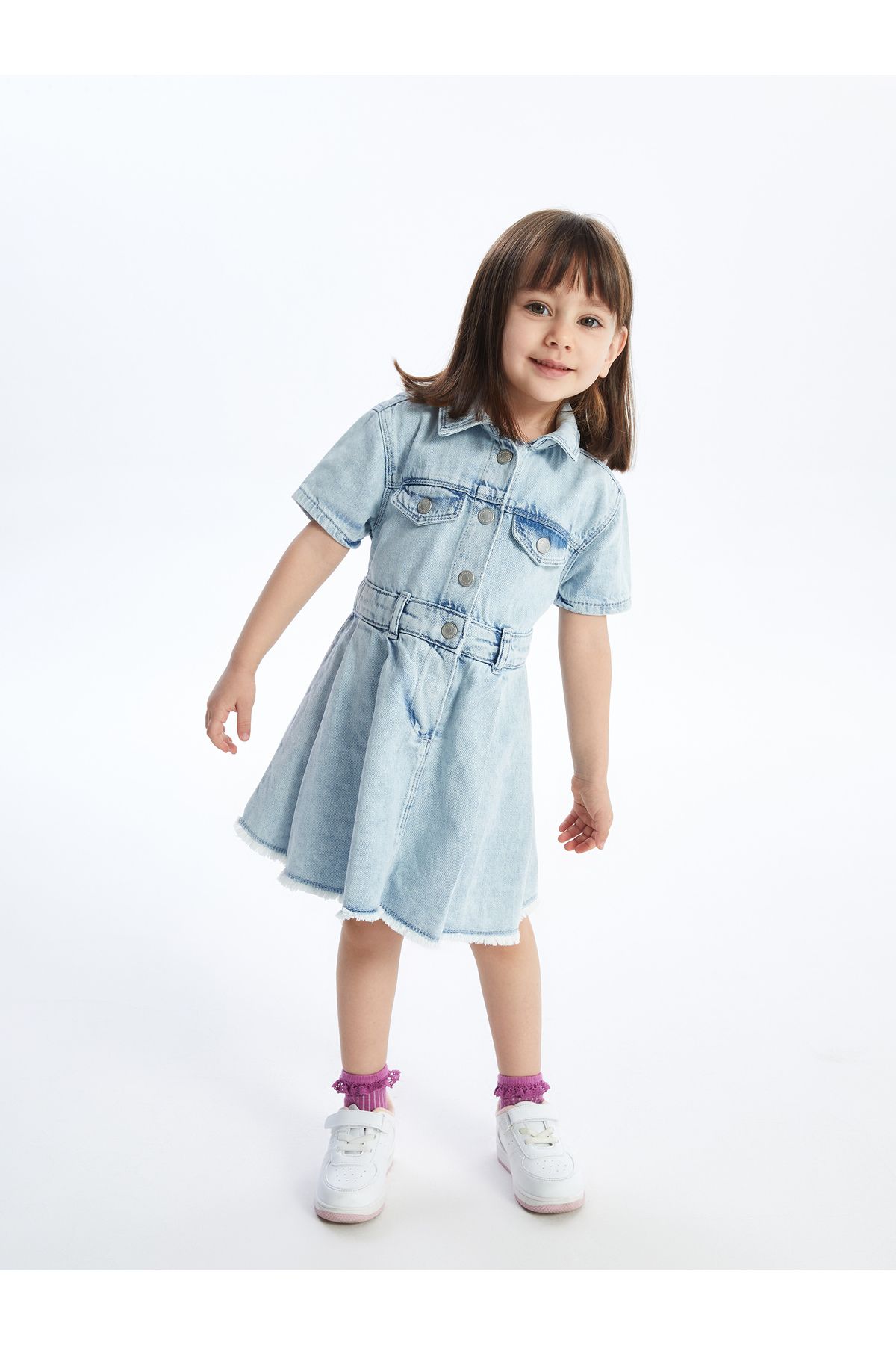LC Waikiki Sukienka Jeansowa Dla Dziewczynki Z Kołnierzykiem Koszulowym Kobieta - 9–12 months