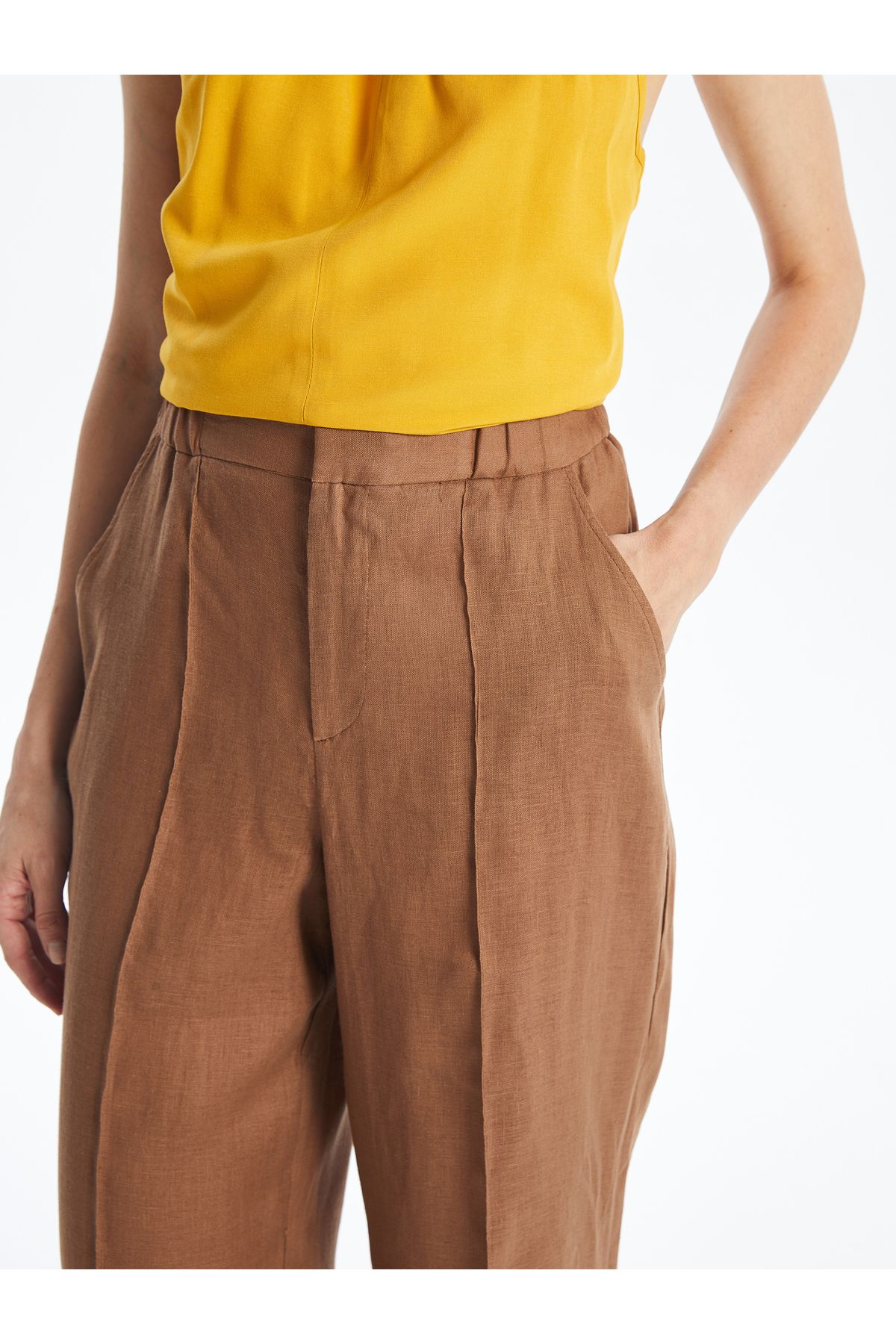 LC Waikiki-Comfortable Molded Elastic Waist Linen Trousers for Women 3