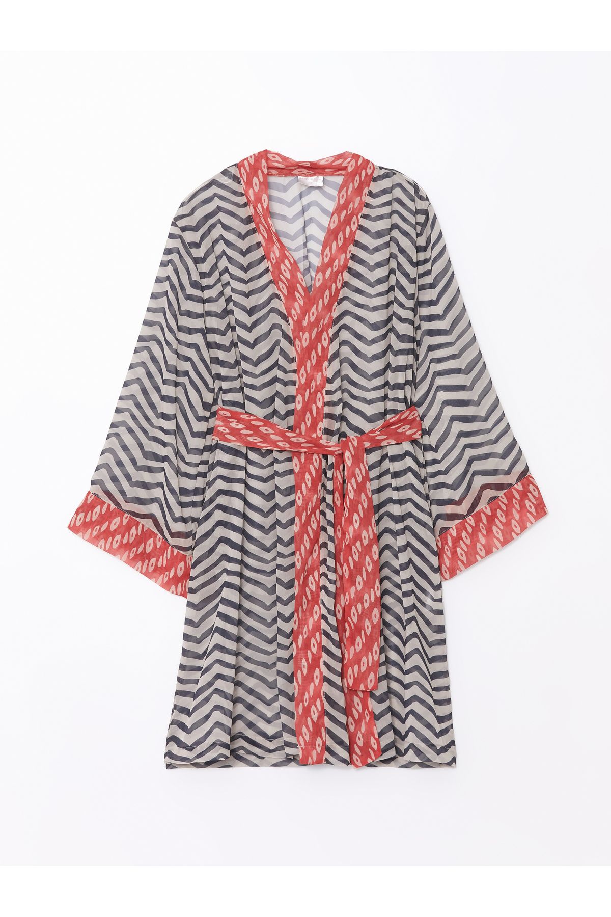 Şal Yaka Desenli Uzun Kollu Kadın Kimono