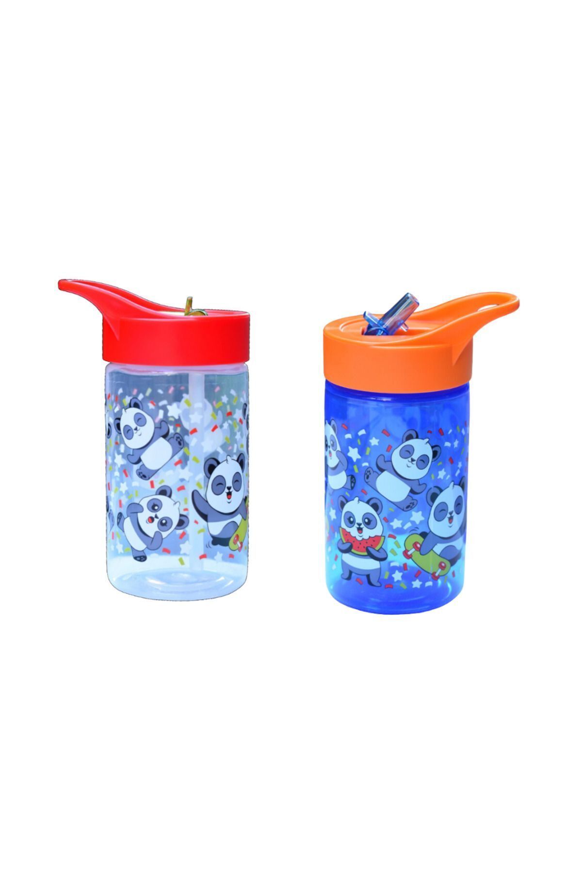 Peaceful 2 Adet 430 cc BPA FREE Katlanabilir Pipetli Sevimli Panda Desenli Akıtmaz Matara ve Suluk fotoğrafı 5 (önizleme)