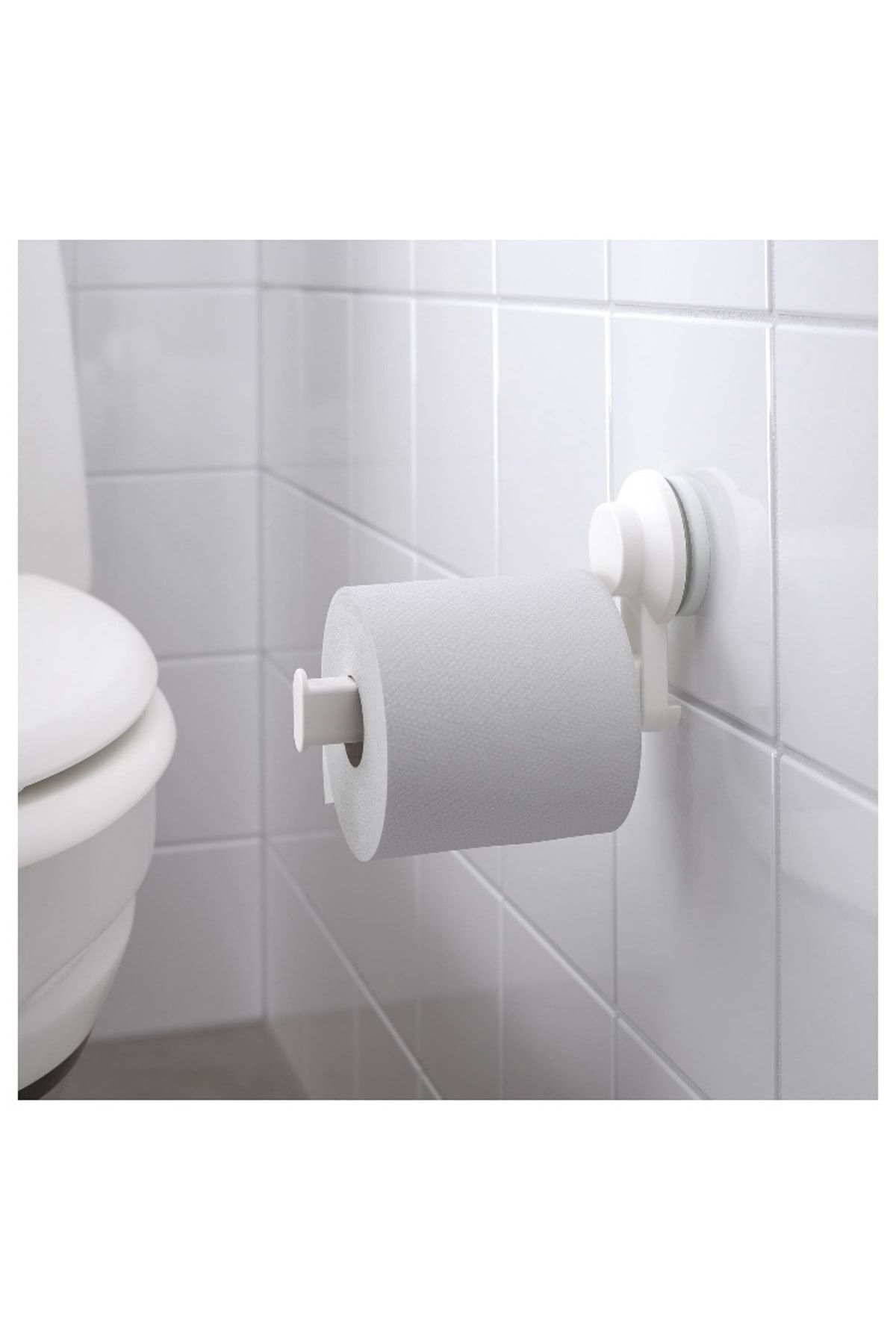IKEA-White Toilet Roll Holder with Suction Cup - Perforation Free and Practical Assembly 2