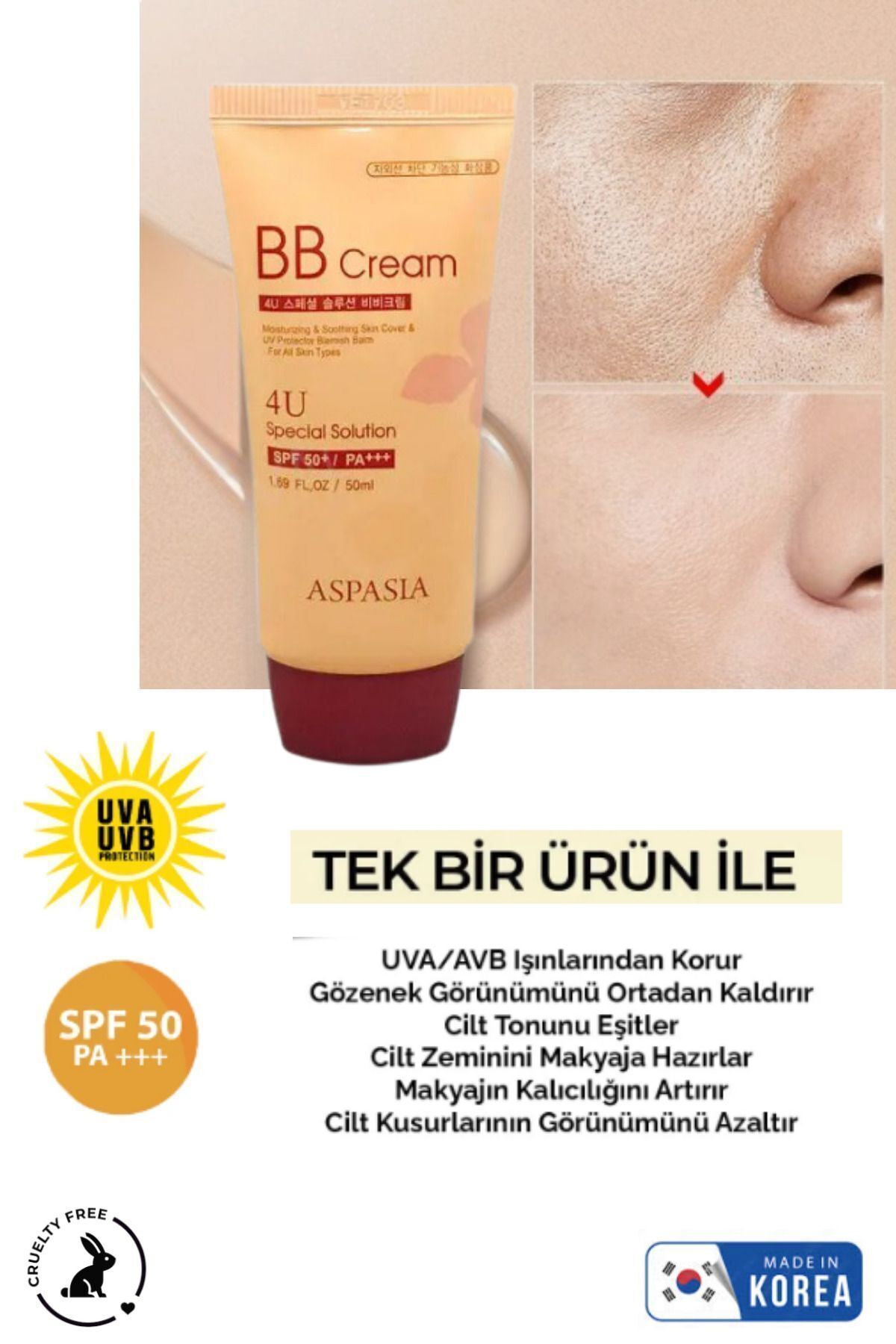 Aspasia-Multi-Functional Korean Bb Cream with High Sun Protection, Can Be Used as a Make-Up Base 50ml 2
