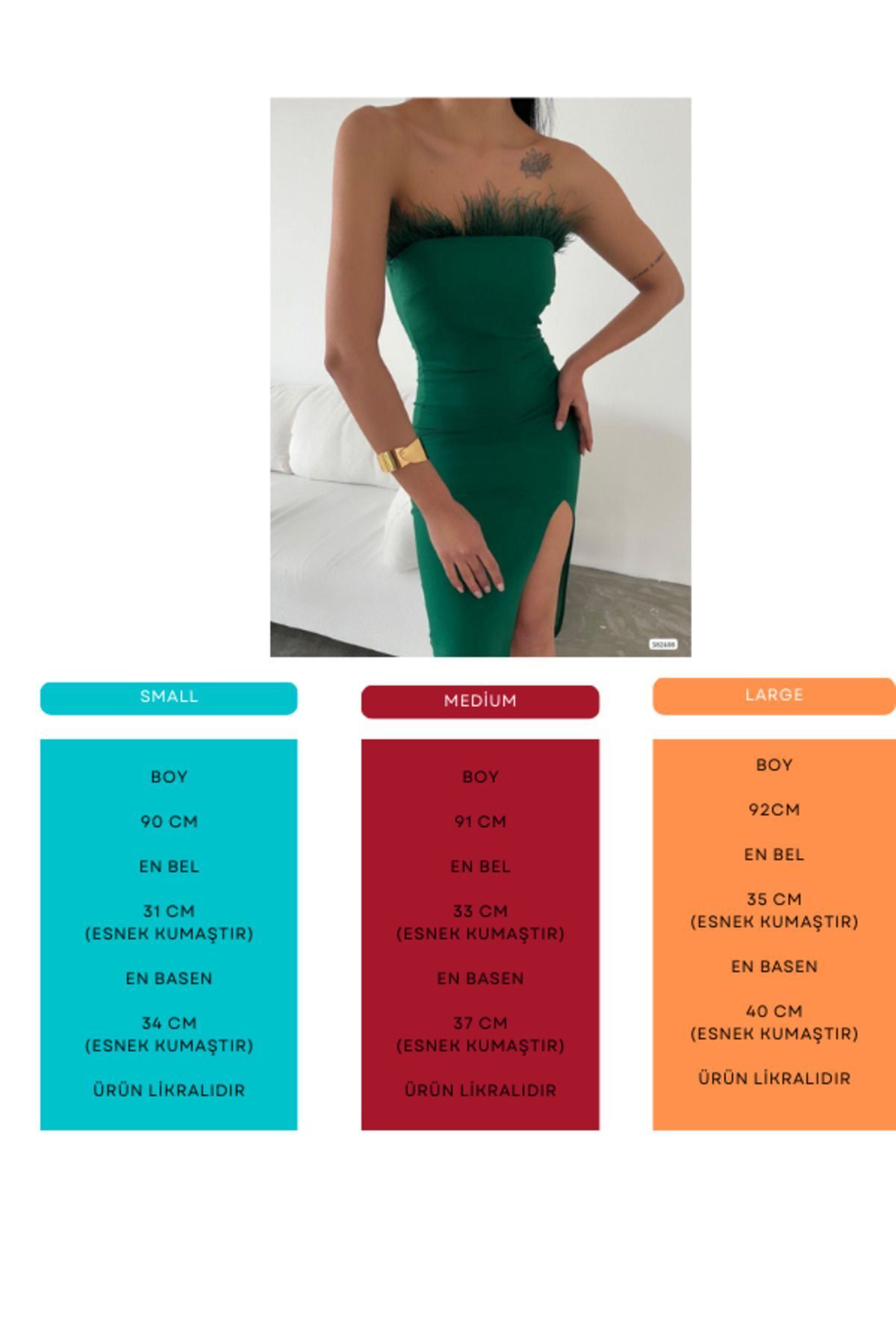 WOST Women s Emerald Green Feather Strapless Imported Crepe Fabric Slit Midi Length Wedding Engagement Graduation Dress Trendyol