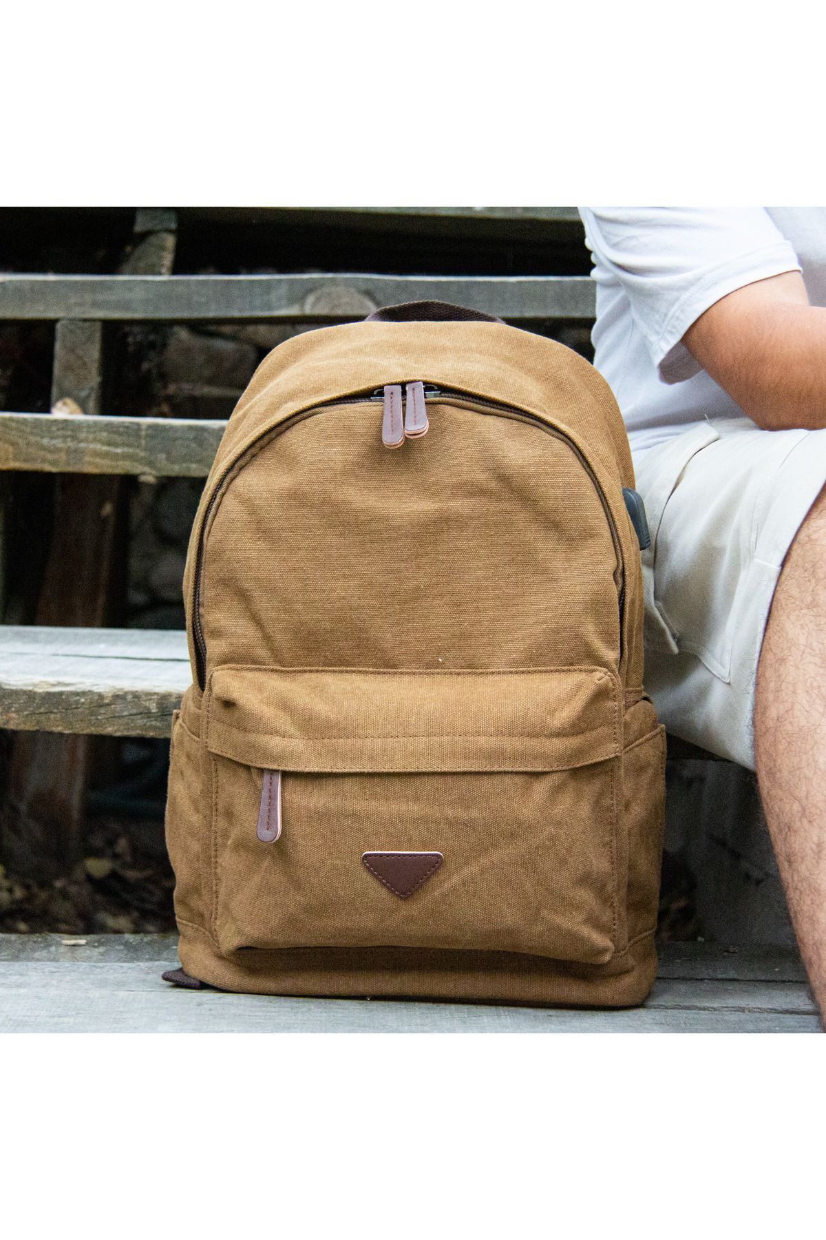 Canvas Laptop Backpack with Eyes | 5044 Brown