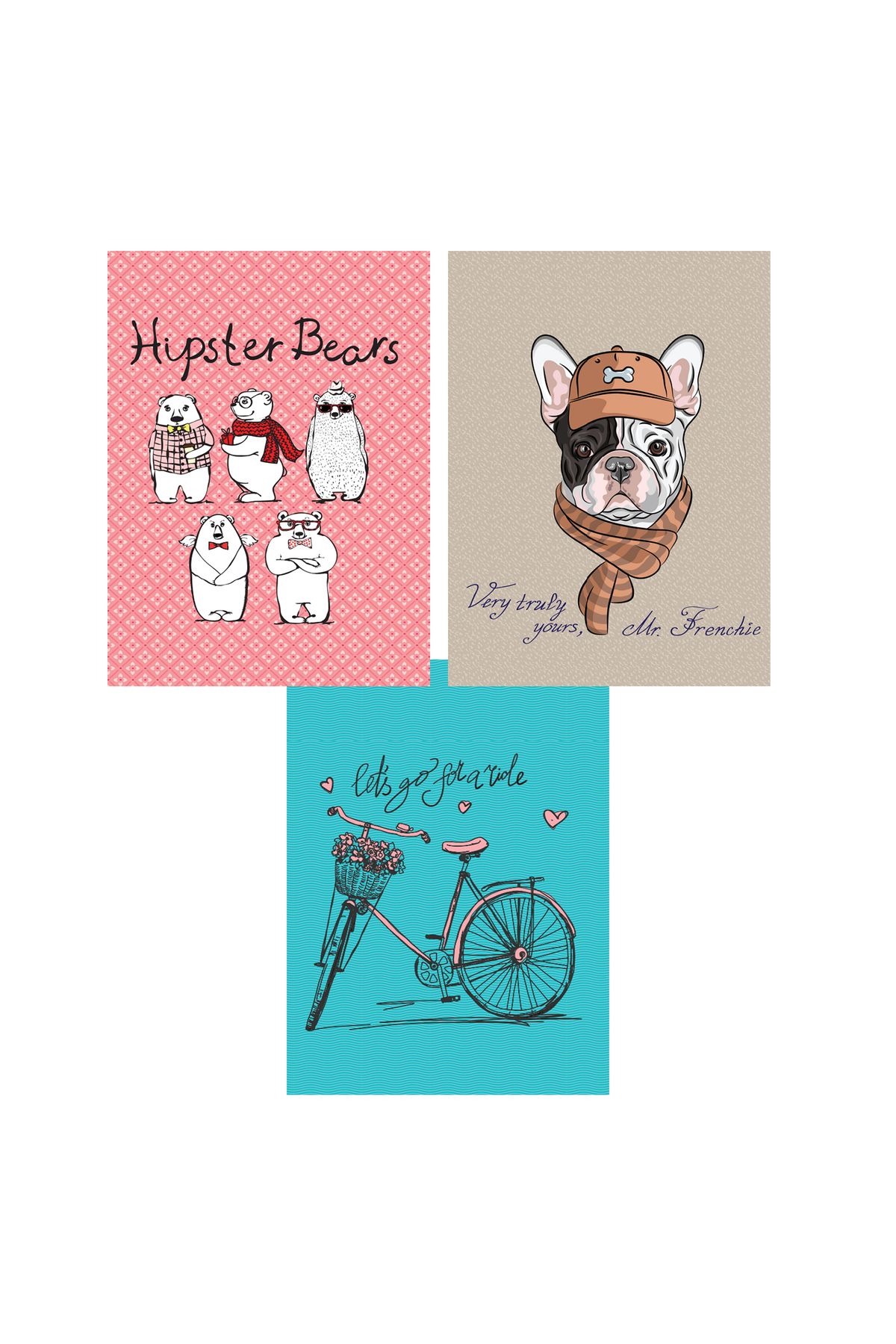 FLY COLOR-Bright Cover Patterned A4 Stitched 60 Sheets 3 Lined Notebook Set 1