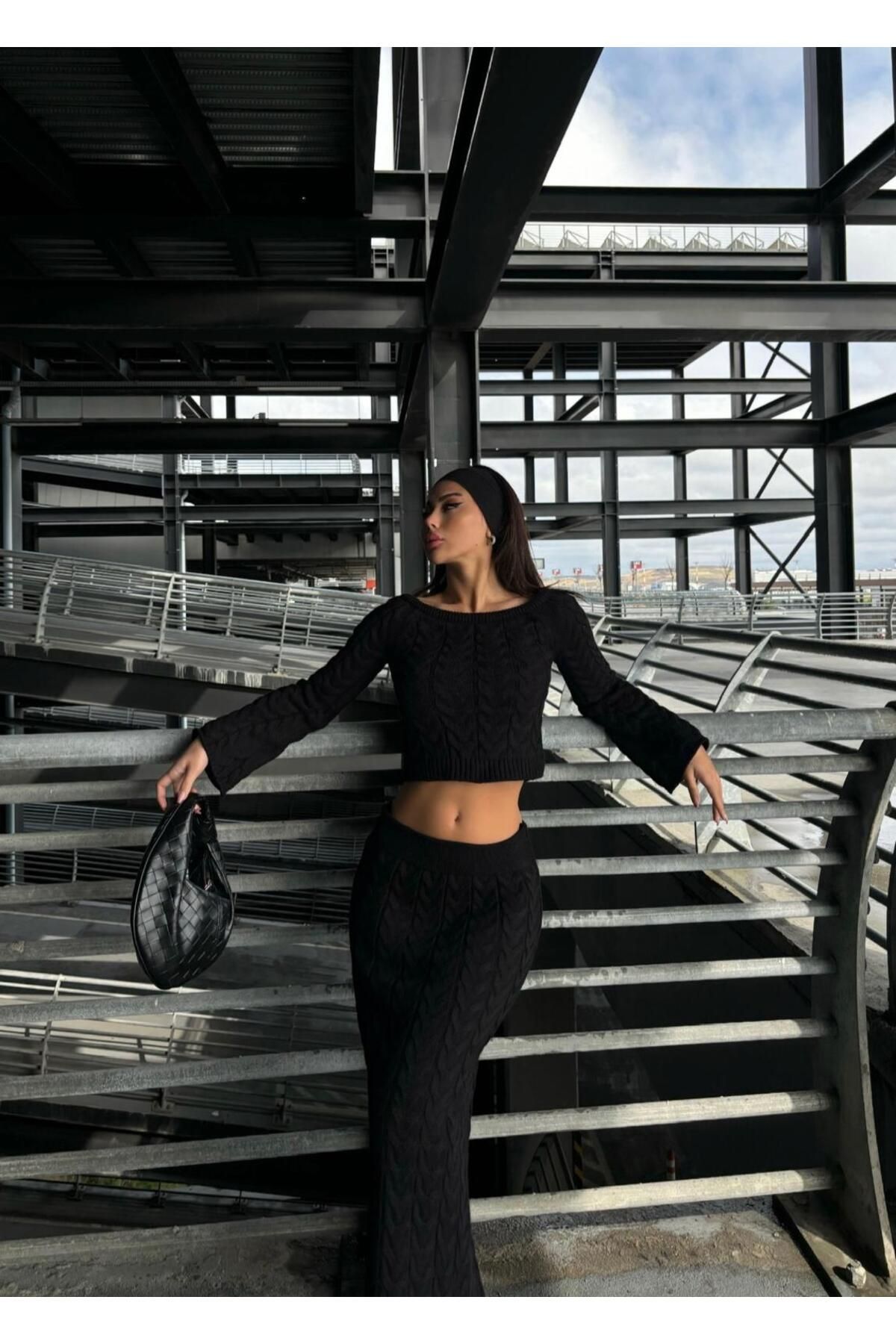 Bell-Boat Neck Knitted Knitwear Set 3