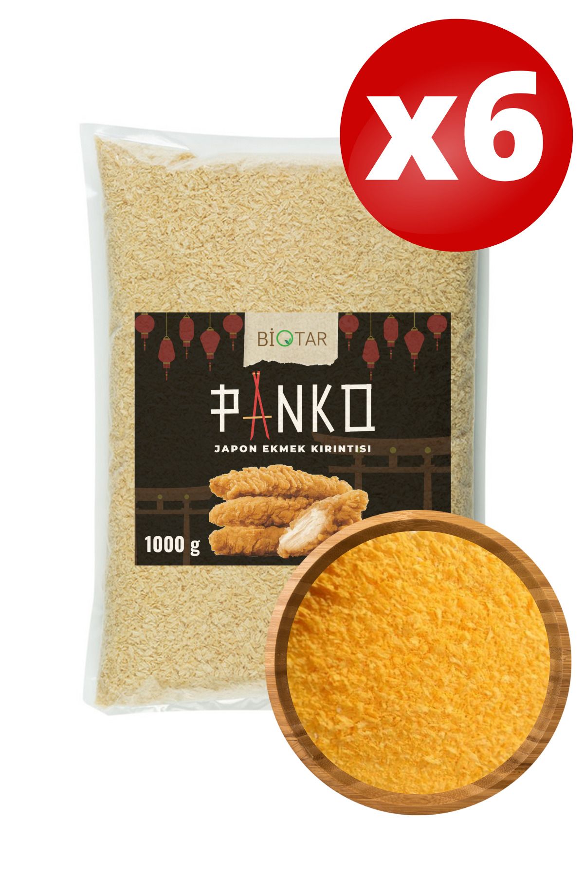 BİOTAR Panko Çıtır Kaplama ( Ekmek Kırıntısı ) Sarı Renk 1000 gr Bread Crumbs ( Yellow ) x 6