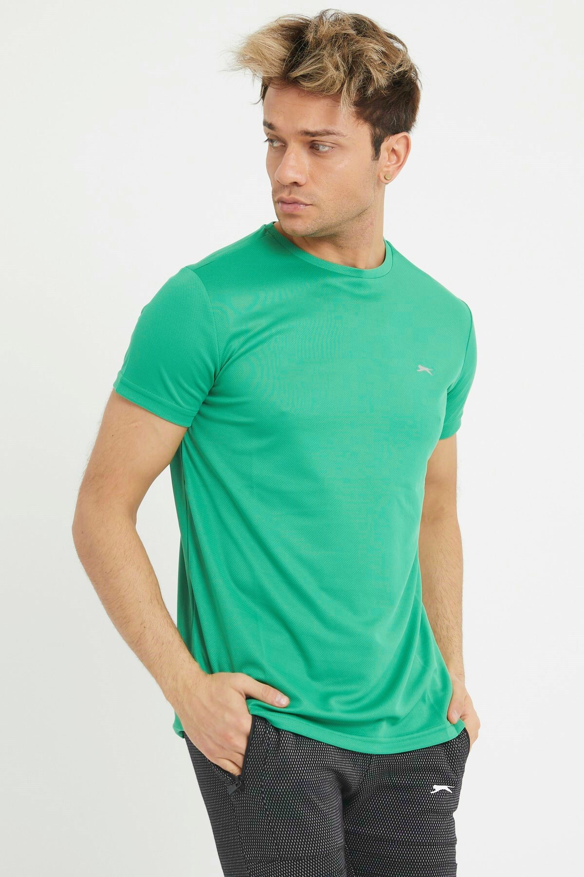 Bisiklet Yaka Basıc Erkek T-shirt Yeşil