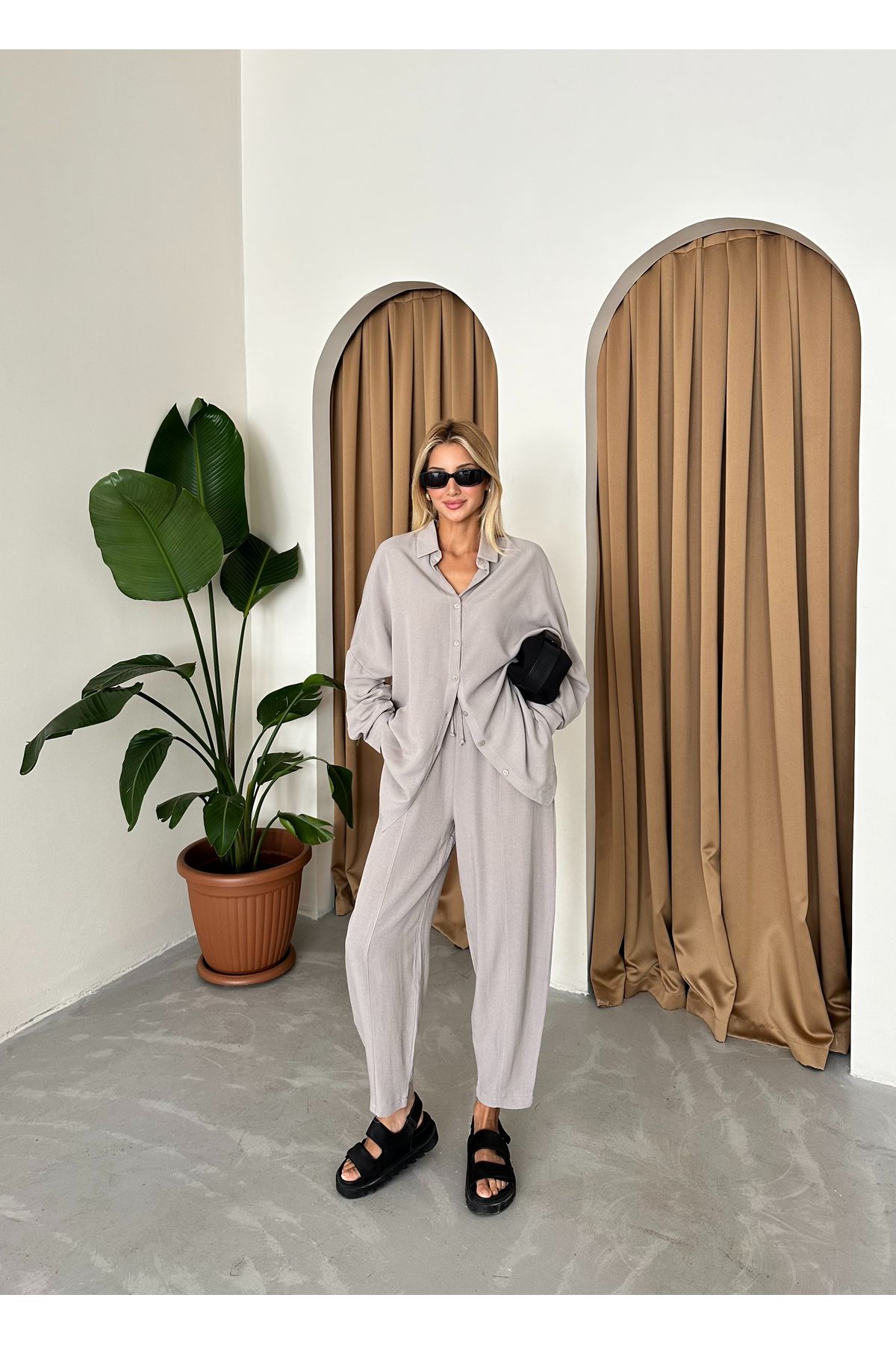 Laluvia-Set aus Hemd, Shalwar und Hose aus Leinen in Grau 8