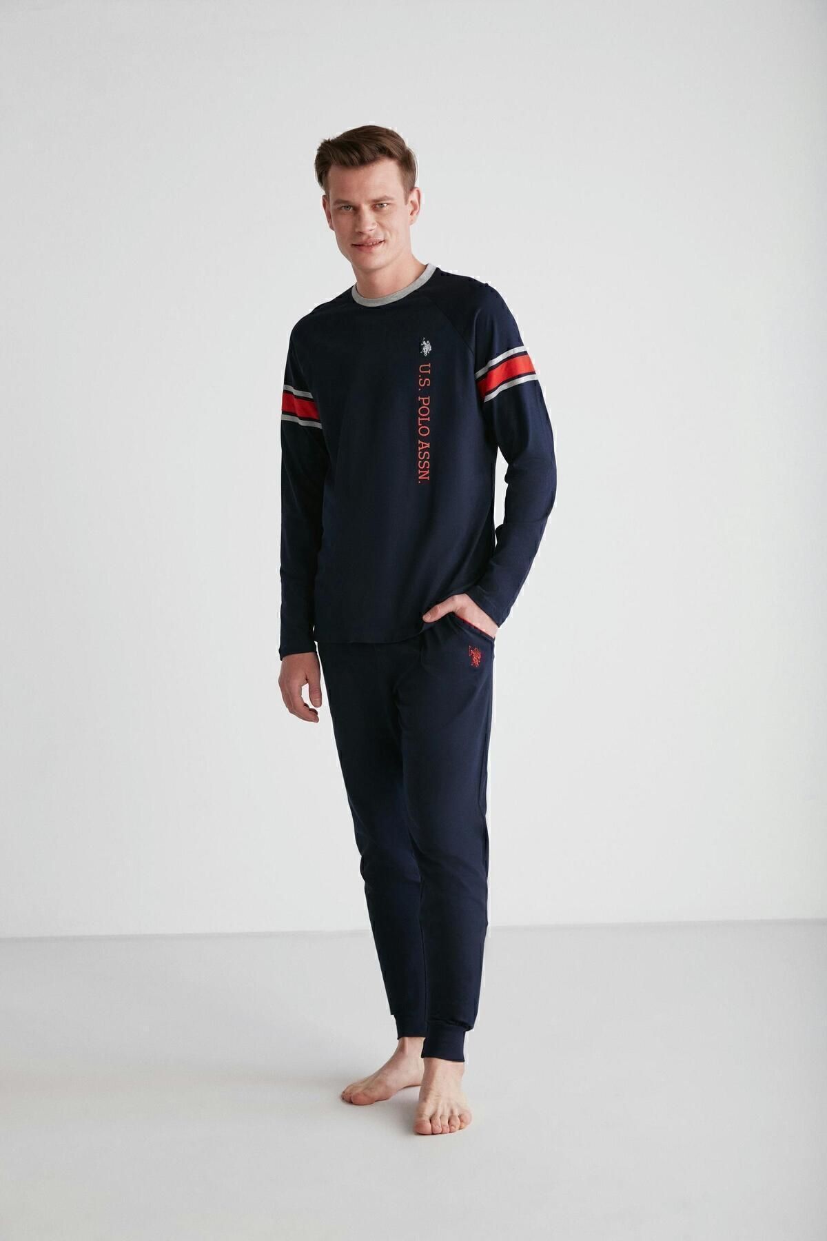 ست پیژامه آبی مردانه پایه. POLO ASSN. لباس خواب یقه گرد سرمه ای 024K.1ZE8T7A3GR2P U.S. Polo Assn.