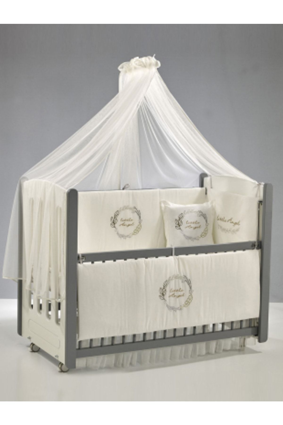 Mia Mother Side Wooden Rocking Crib 60x120 cm (gray-angel)