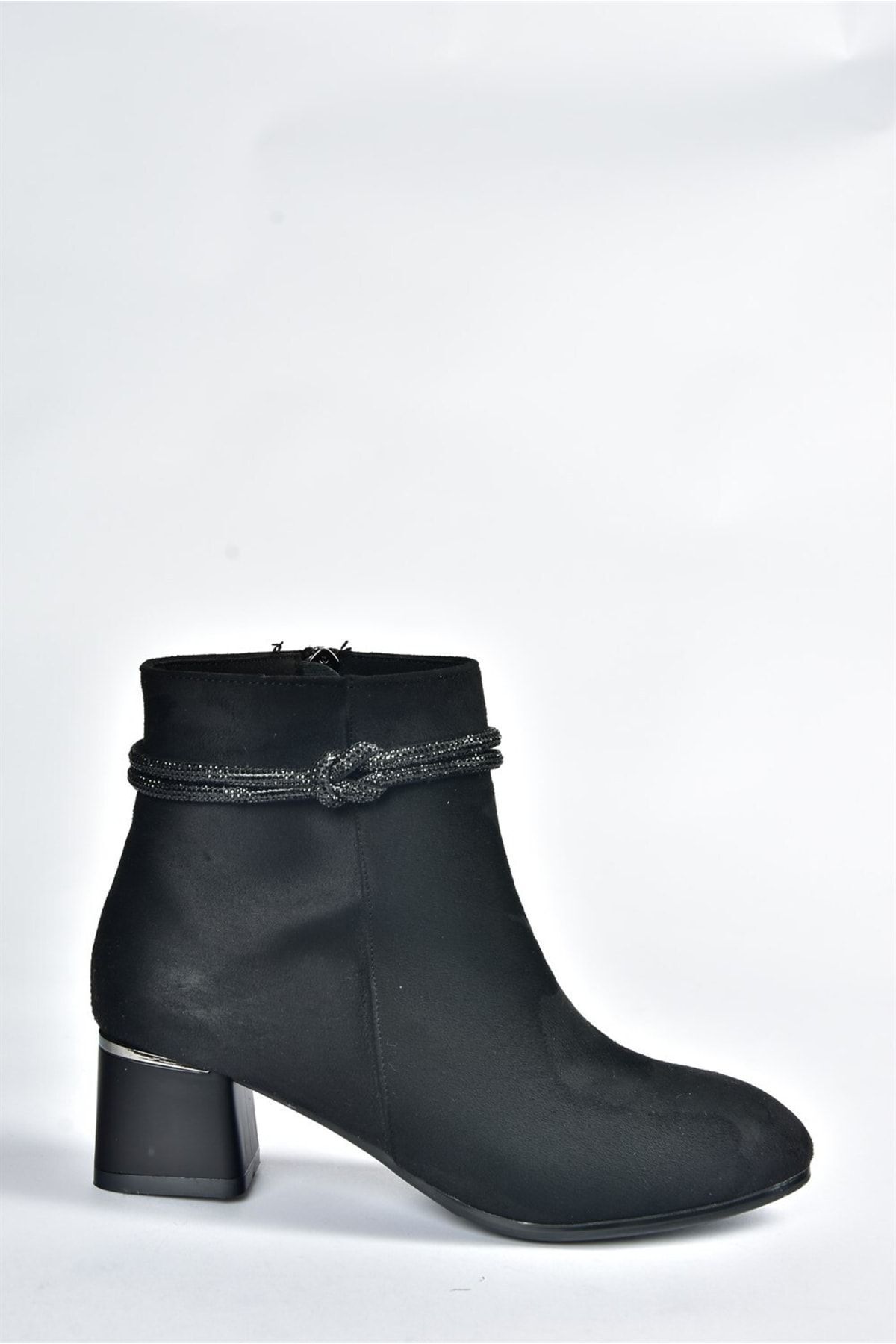 Fox Shoes-Schwarze Wildleder-Stiefel mit Steindetail und dickem Absatz für Damen N251035002 5