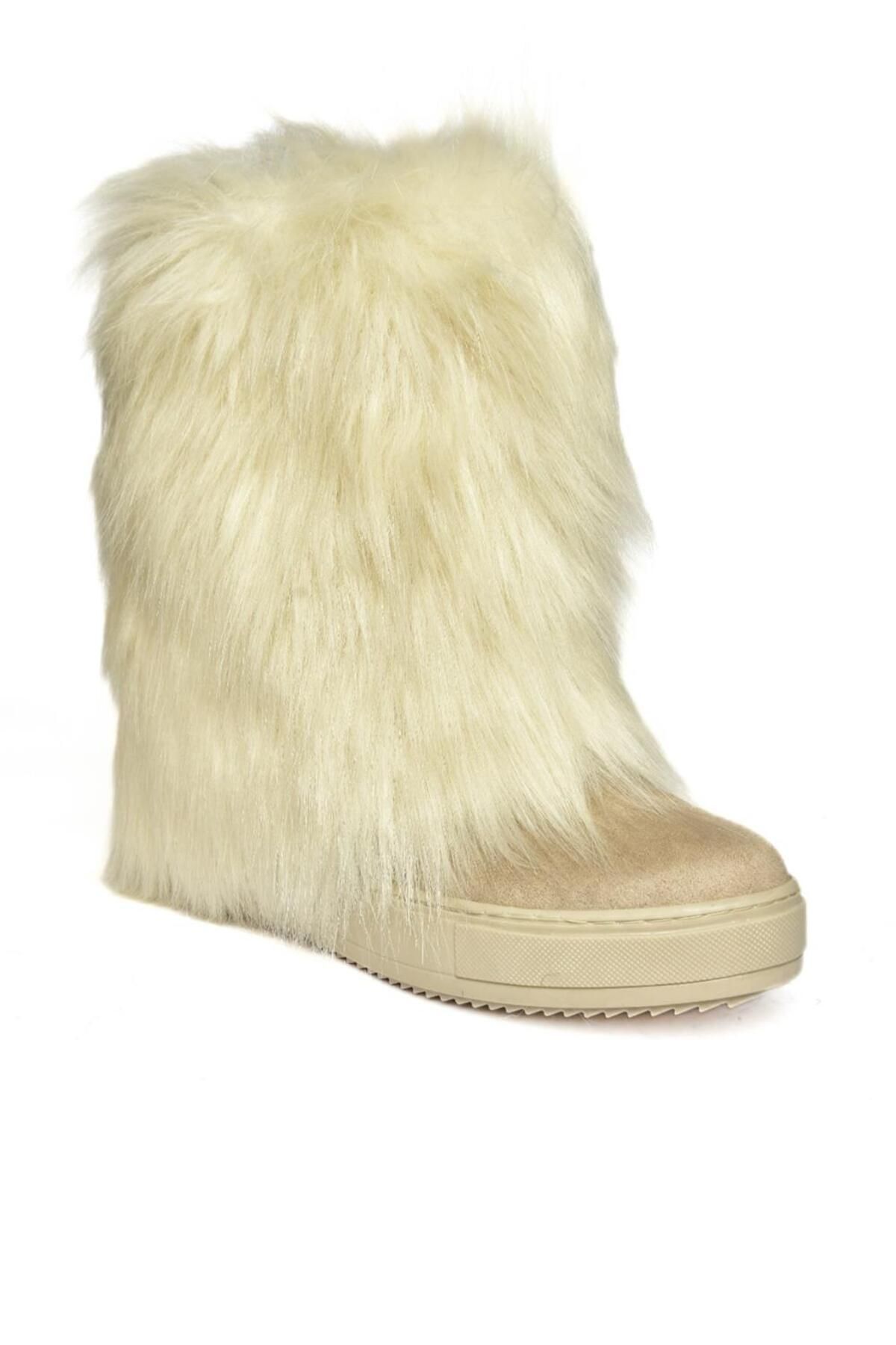 Fox Shoes-R602043002 Bézs velúr éksarkú, szőrös női csizma 7