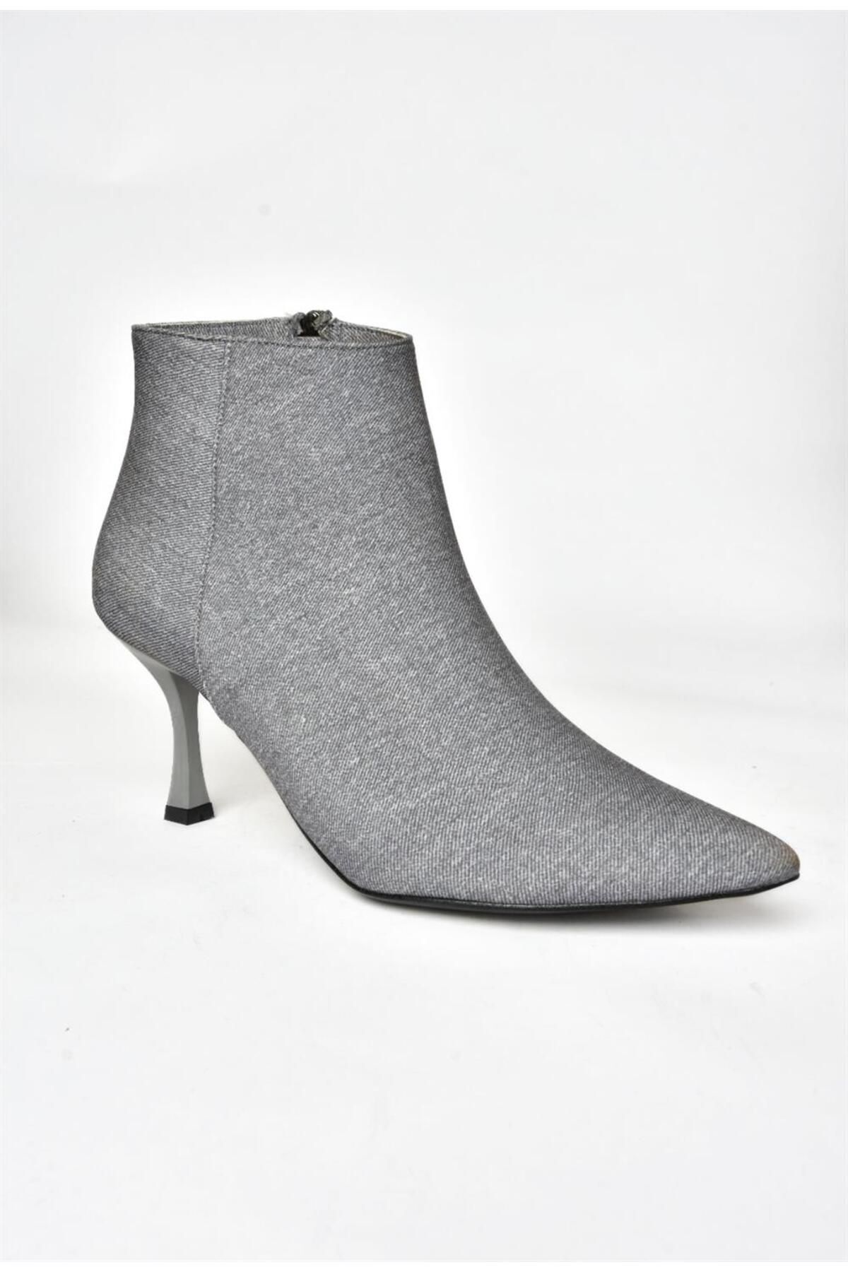 Fox Shoes-N282102110 Cizme de damă din denim gri, cu toc subțire, vârf ascuțit 5