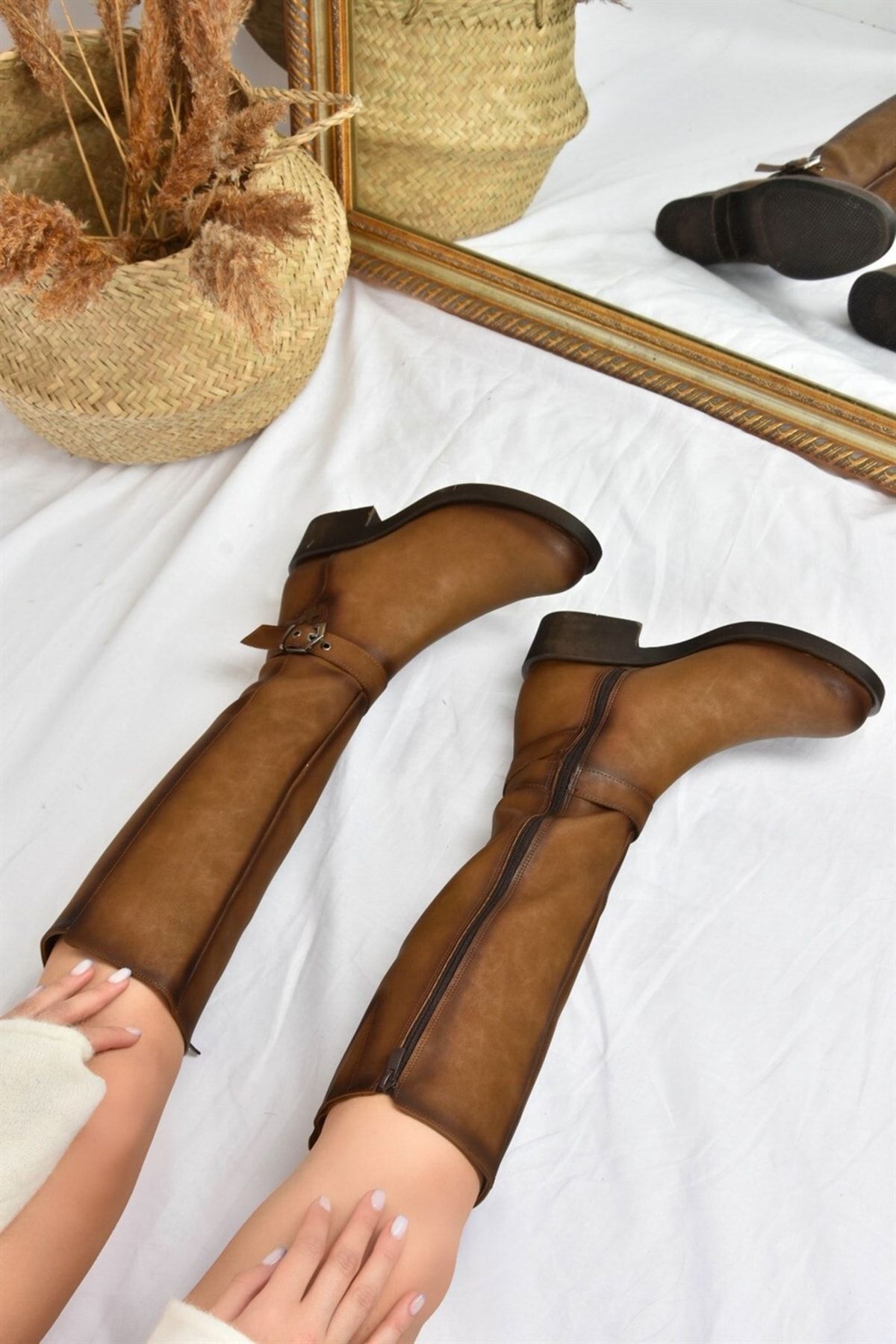 چکمه چند رنگ زنانه روزانه پاشنه کوتاه Mink G674240109 Fox Shoes