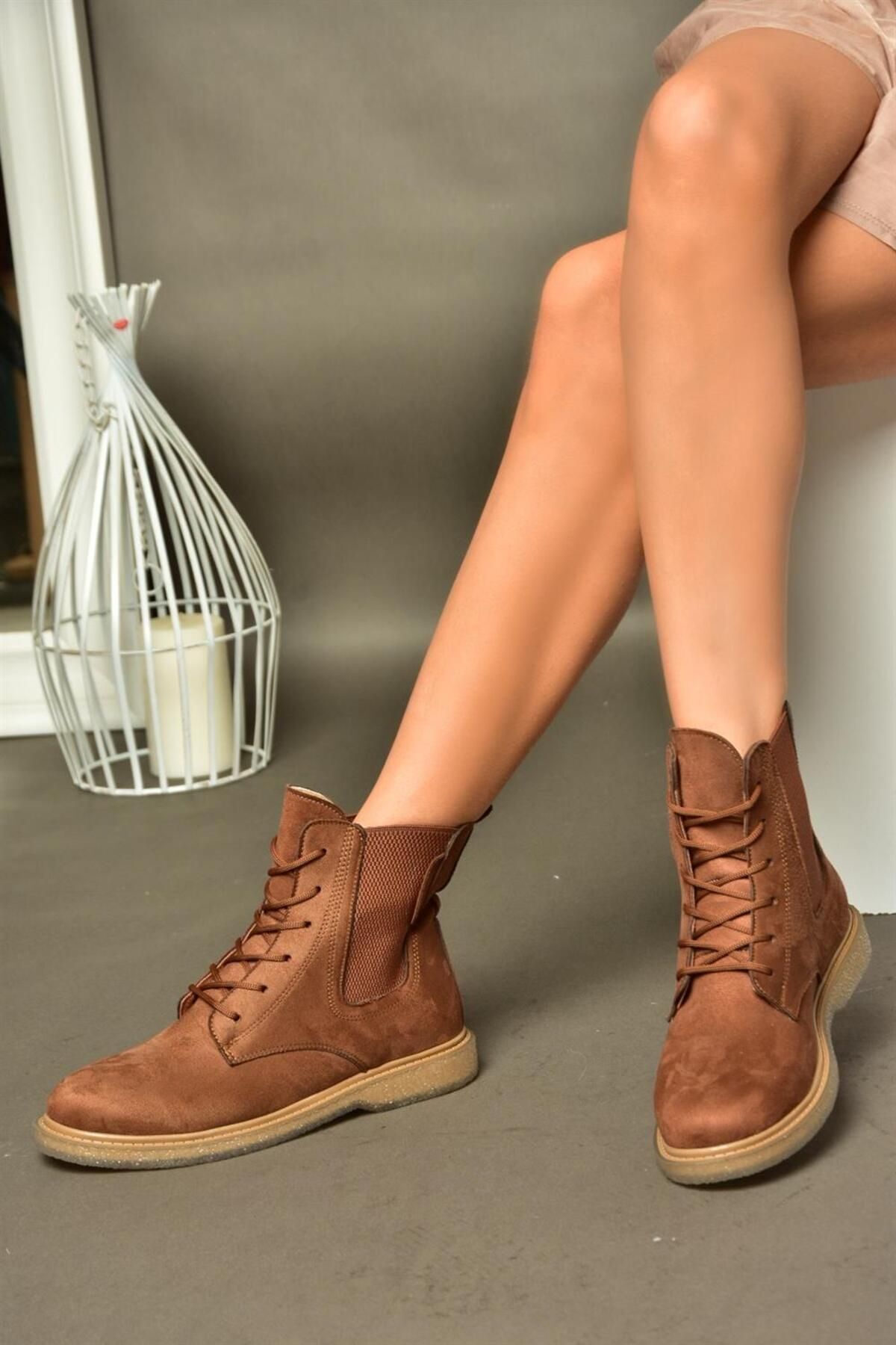 Fox Shoes-R374961902 Καφέ Suede Classic Γυναικείες Μπότες με ελαστικά πλαϊνά 3