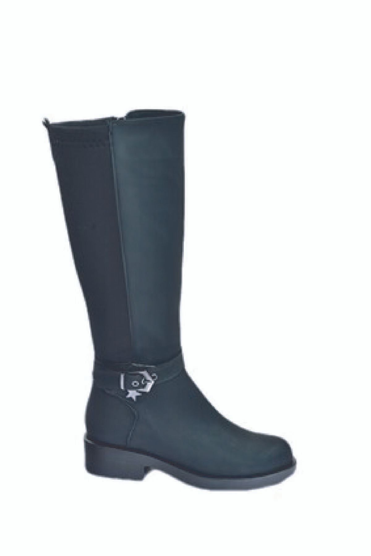 چکمه مشکی زنانه روزانه پاشنه کوتاه پارچه ای استرچ Diver Back G674240109 Fox Shoes