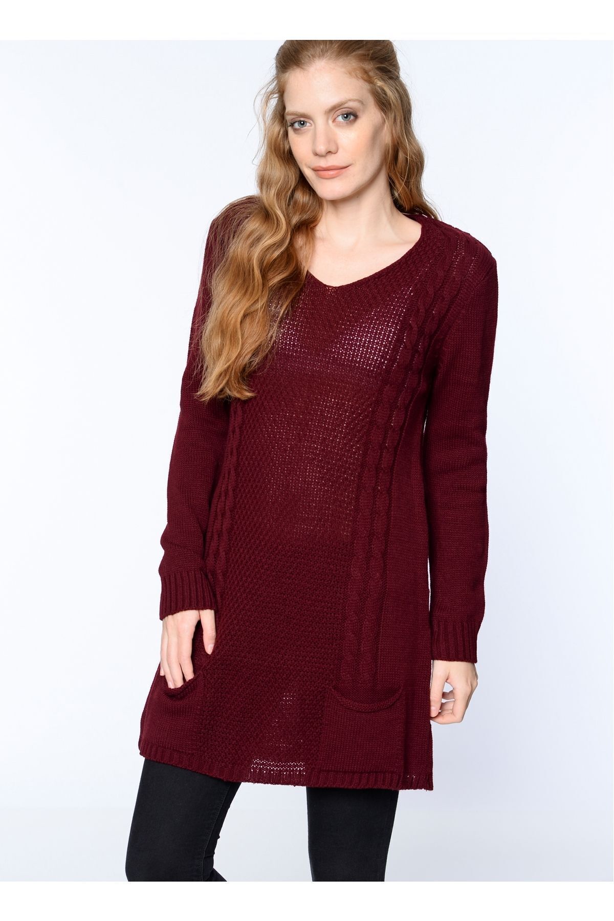  Sense Bordo cift Sira Sacorgu Cepli Tunik | TRK18349