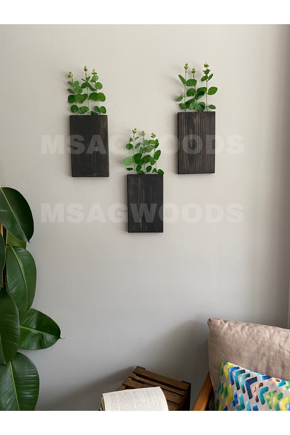 MSAĞWOODS 3'LÜ AHŞAP ÇİÇEKLİK MUTFAK BANYO KIŞ BAHÇESİ YAPAY ÇİÇEK BALKON EV HEDİYESİ ÇEYİZ BOHEM RUSTİK