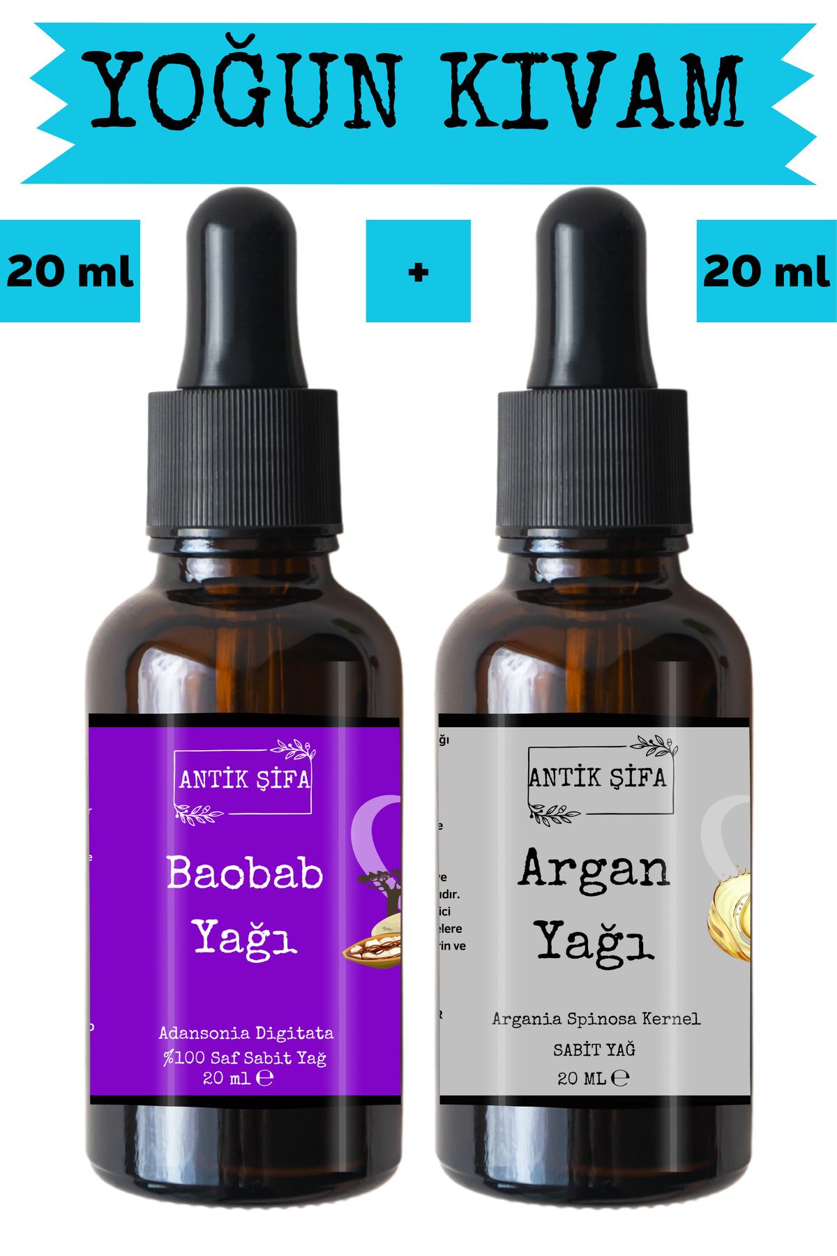 روغن بائوباب و روغن آرگان (20 میلی لیتر + 20 میلی لیتر) - ست روغن طبیعی مراقبت از مو Antik Şifa