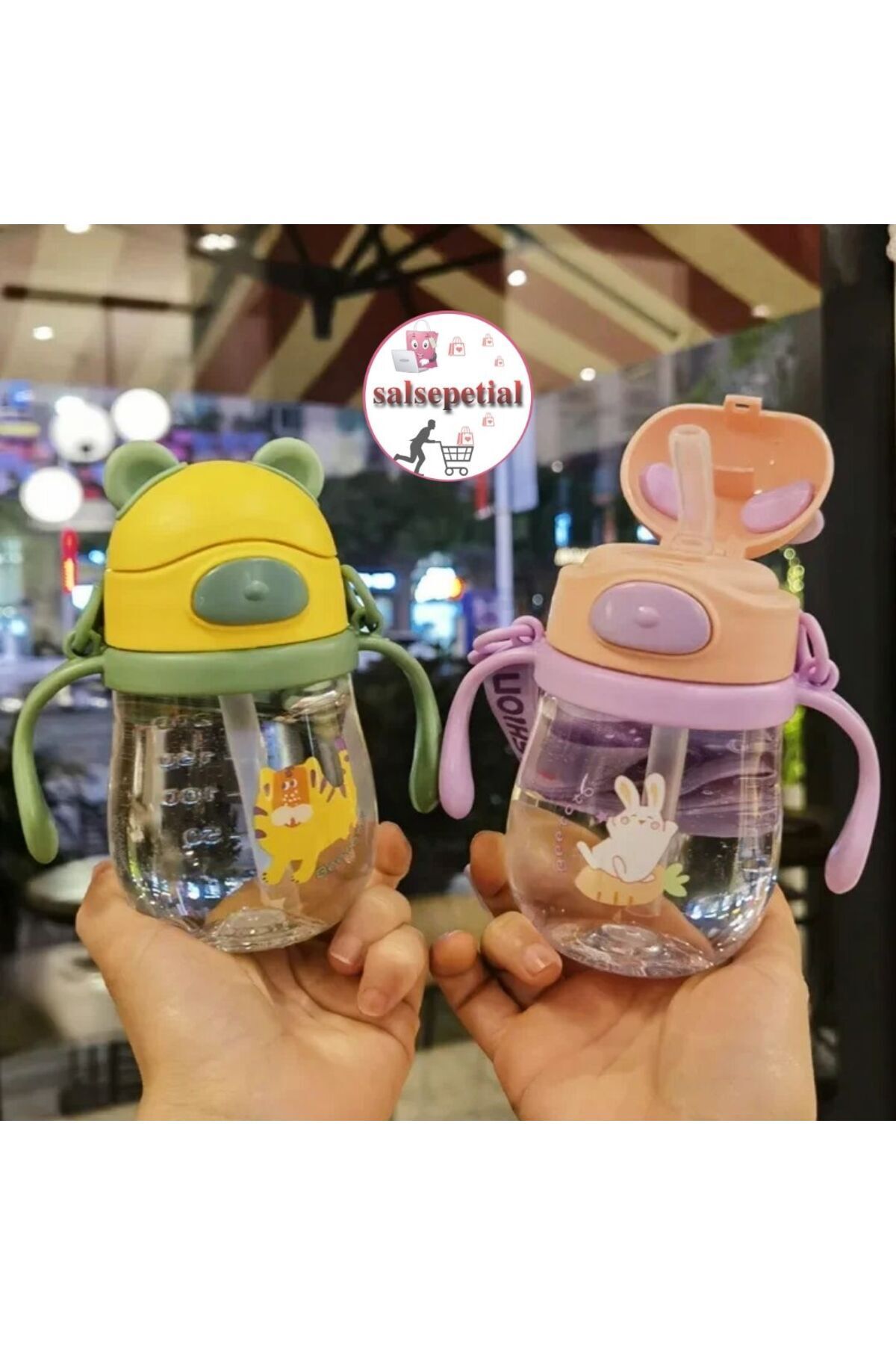 Salsepetial 250ml Ayıcık Figürlü Pipeti Suluk Bebek Matara Askılı Sevimli Su Şişesi Bebek Pipetli Biberon Matara fotoğrafı 7 (önizleme)