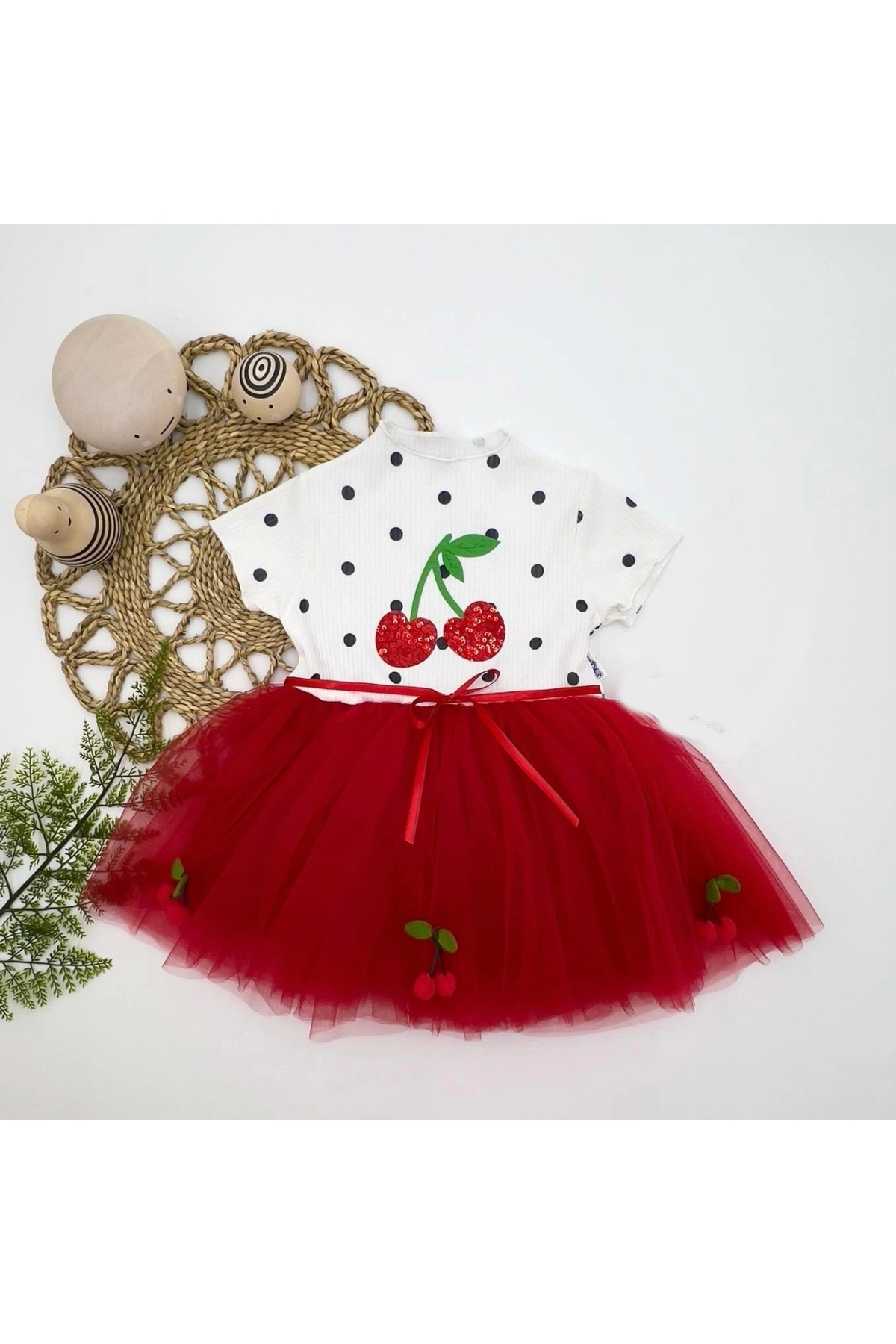 1-2-3 Years Old Sequined Cherry Embroidered Cherry Skirt Baby Girl Tutu Dress