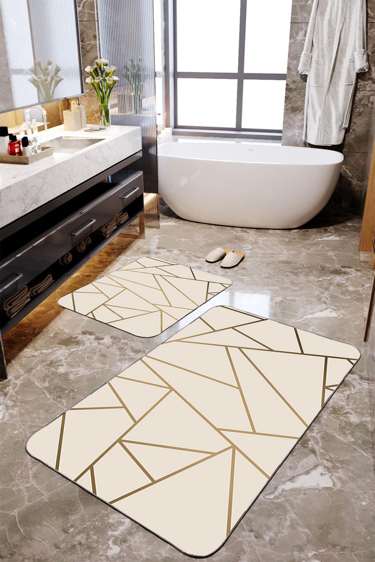 2-Piece Large Bath Mat Set with Geometric Pattern