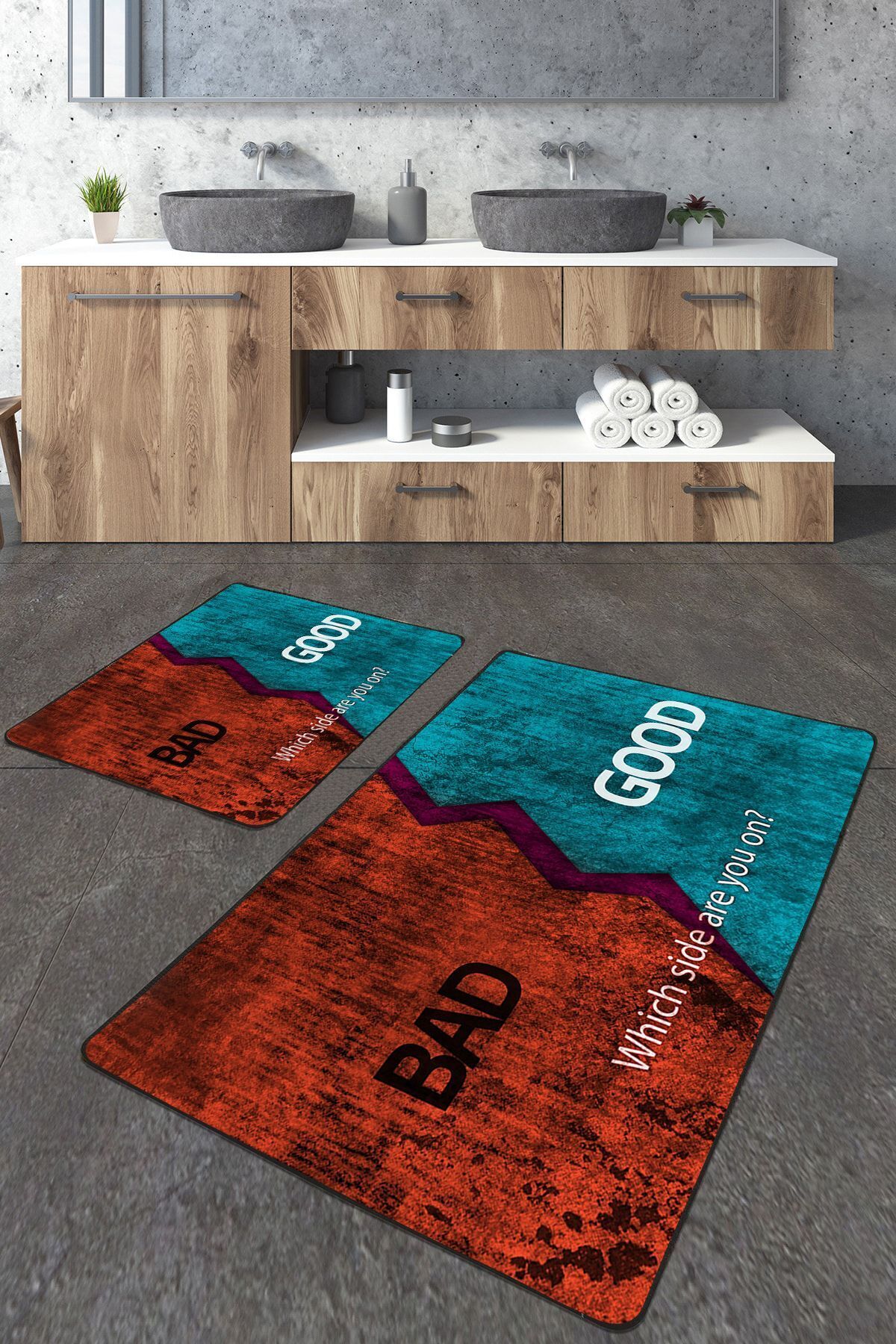 2-Piece Large Bath Mat Set with Text on Which Side