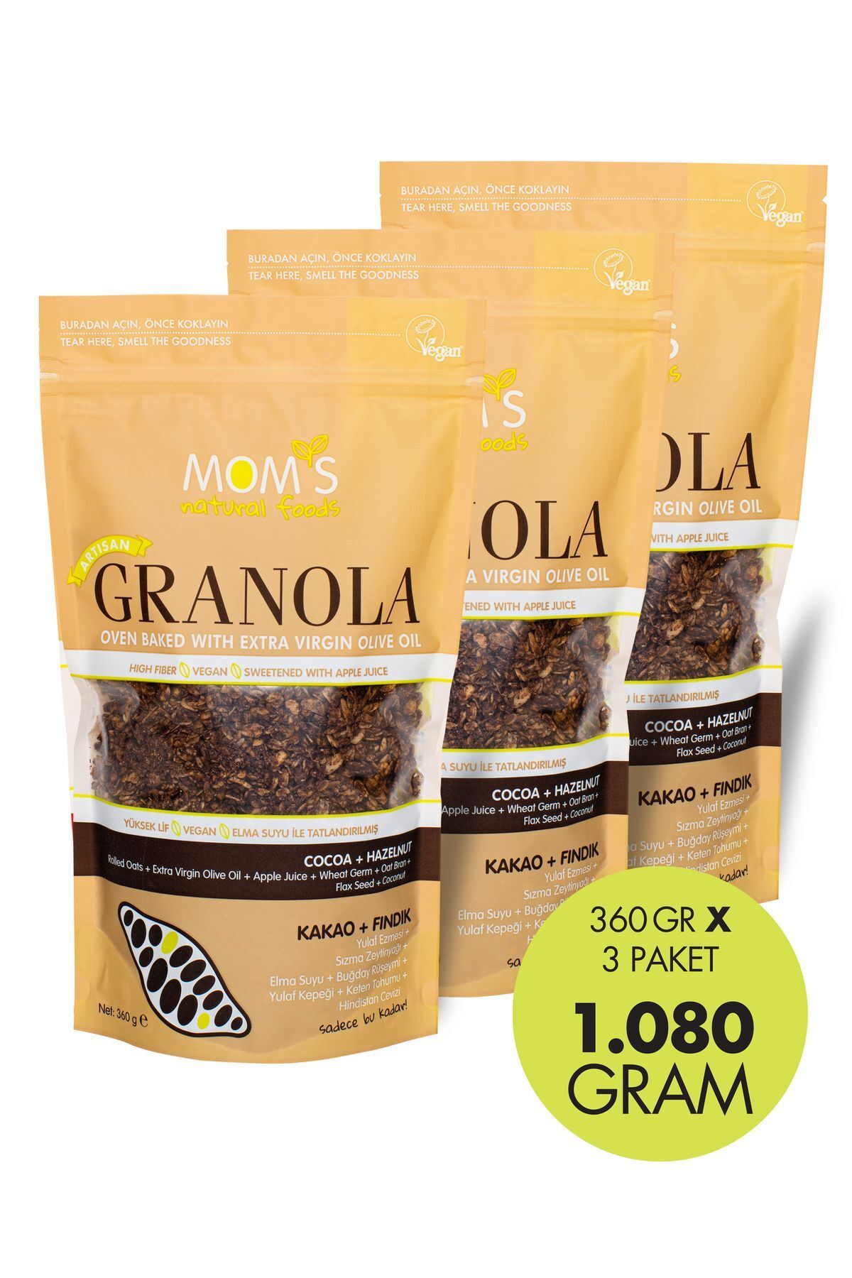 3'LÜ KAKAO-FINDIK GRANOLA 360 G