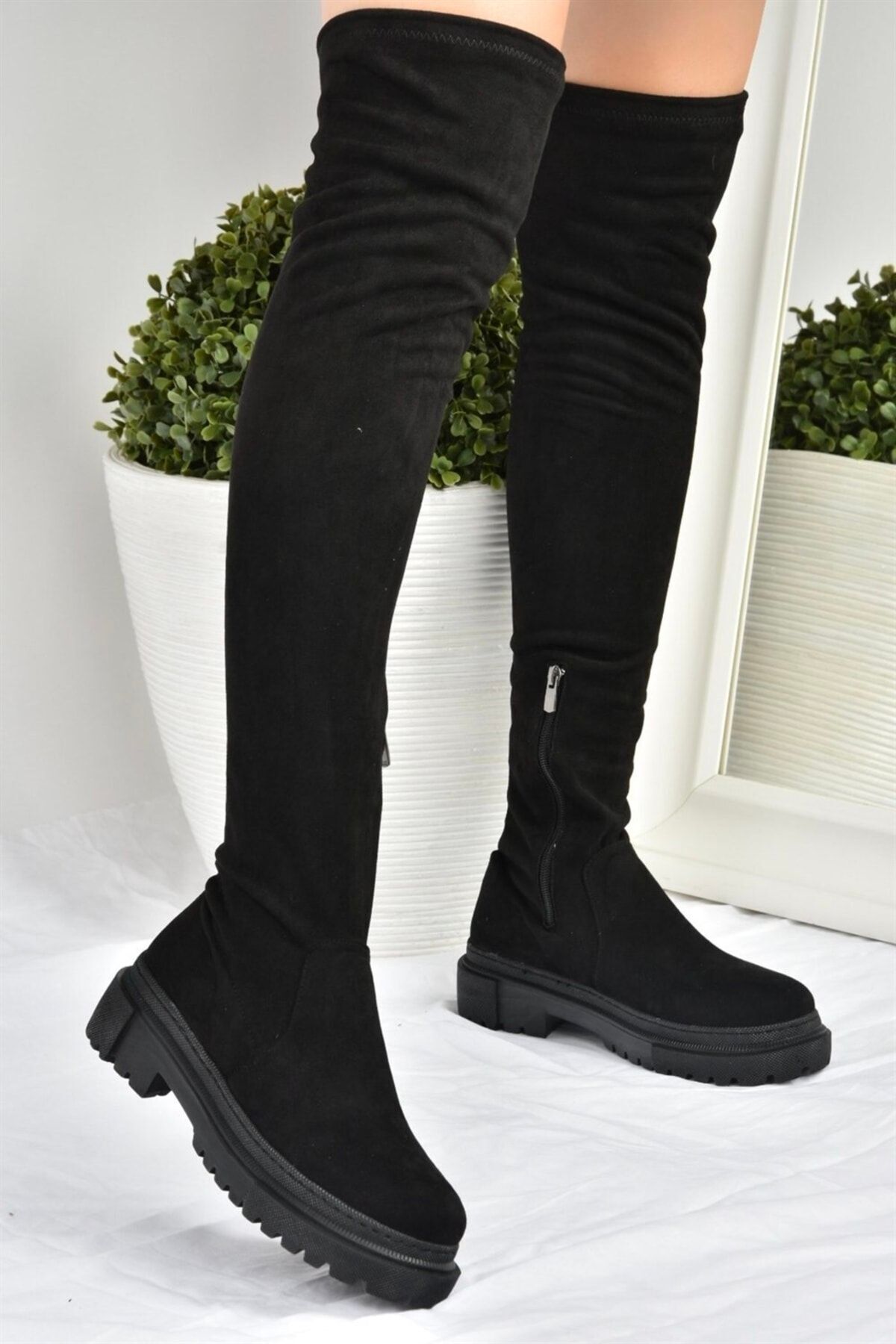 Fox Shoes-Schwarze Stretch Laptop Flexible Wildleder Damenstiefel L670125302 2