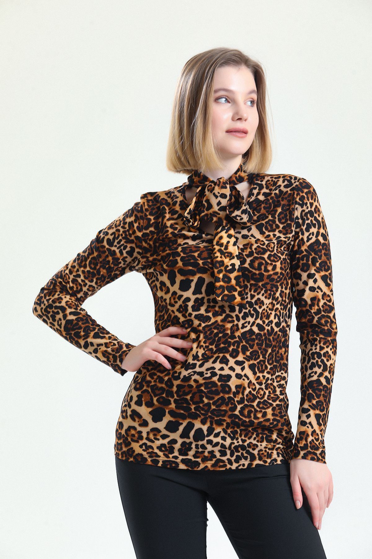  Sense Leopar Desenli Leopar Desenli Uzun Kol Bluz | BLZ32850