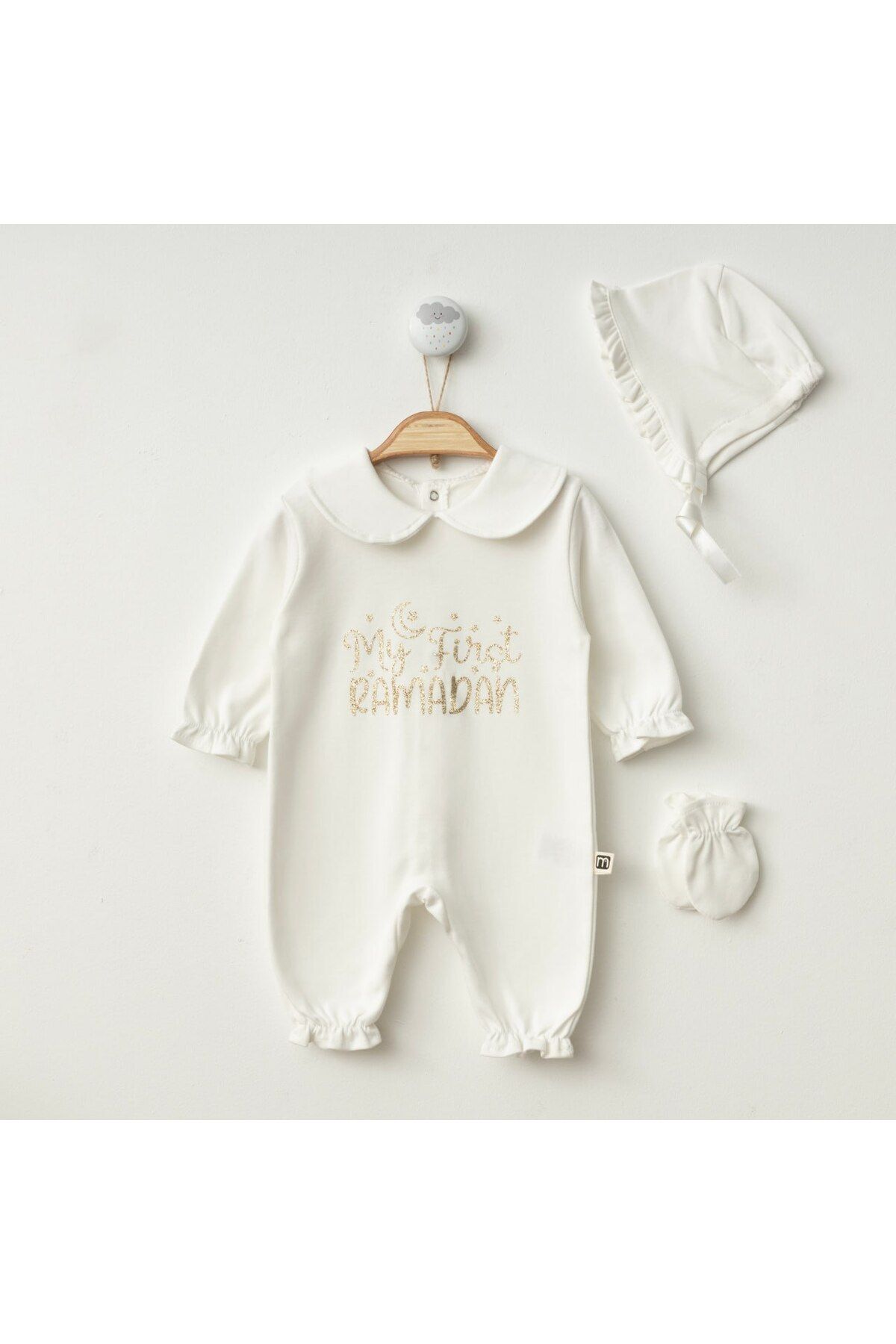 Minimus Yeni Doğan Kız-Erkek Bebek Yazılı Şapka-Eldivenli Bebe Yakalı Tulum Takımı Yenidoğan Hastane Çıkışı fotoğrafı 3 (önizleme)